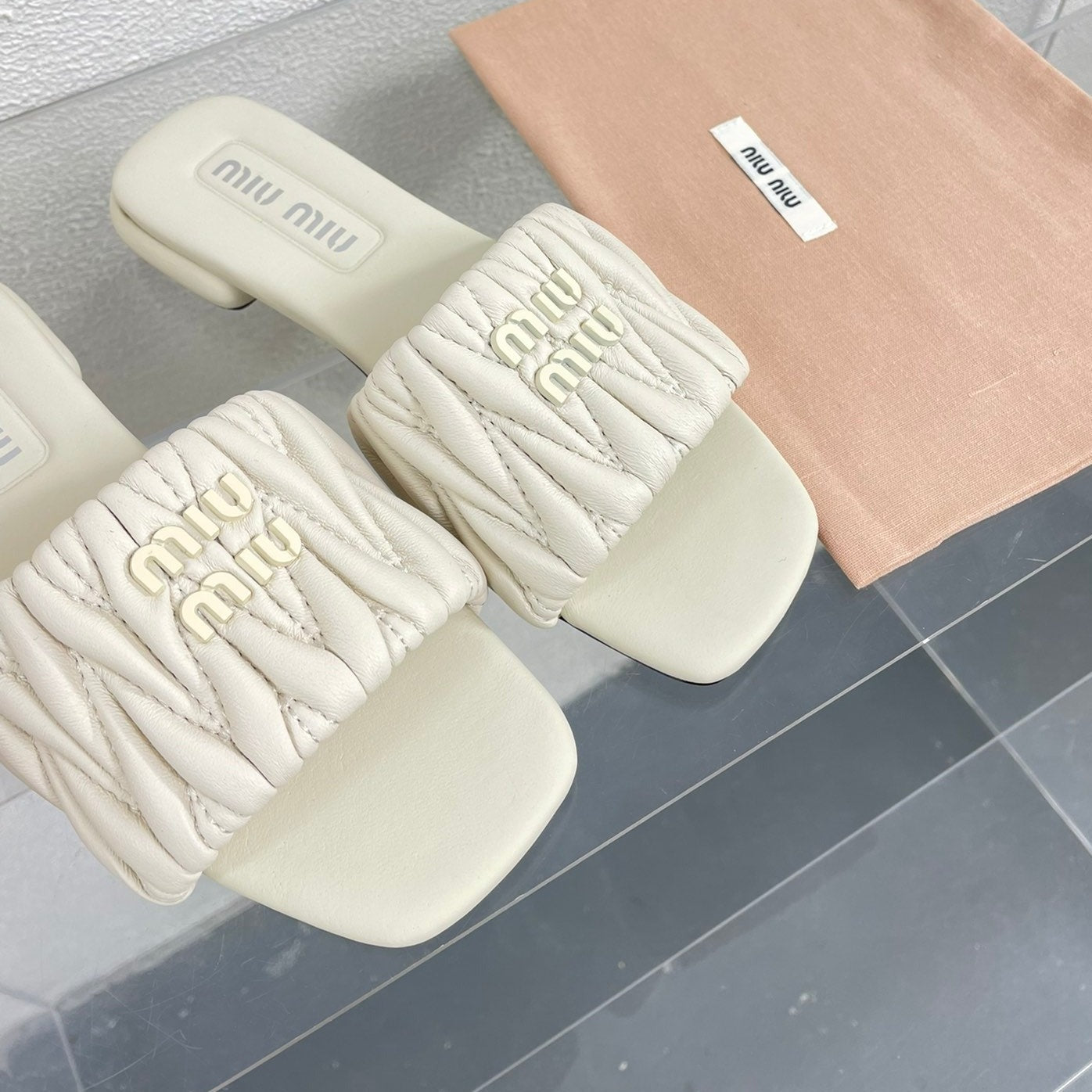 Women's White Leather Slippers - 35