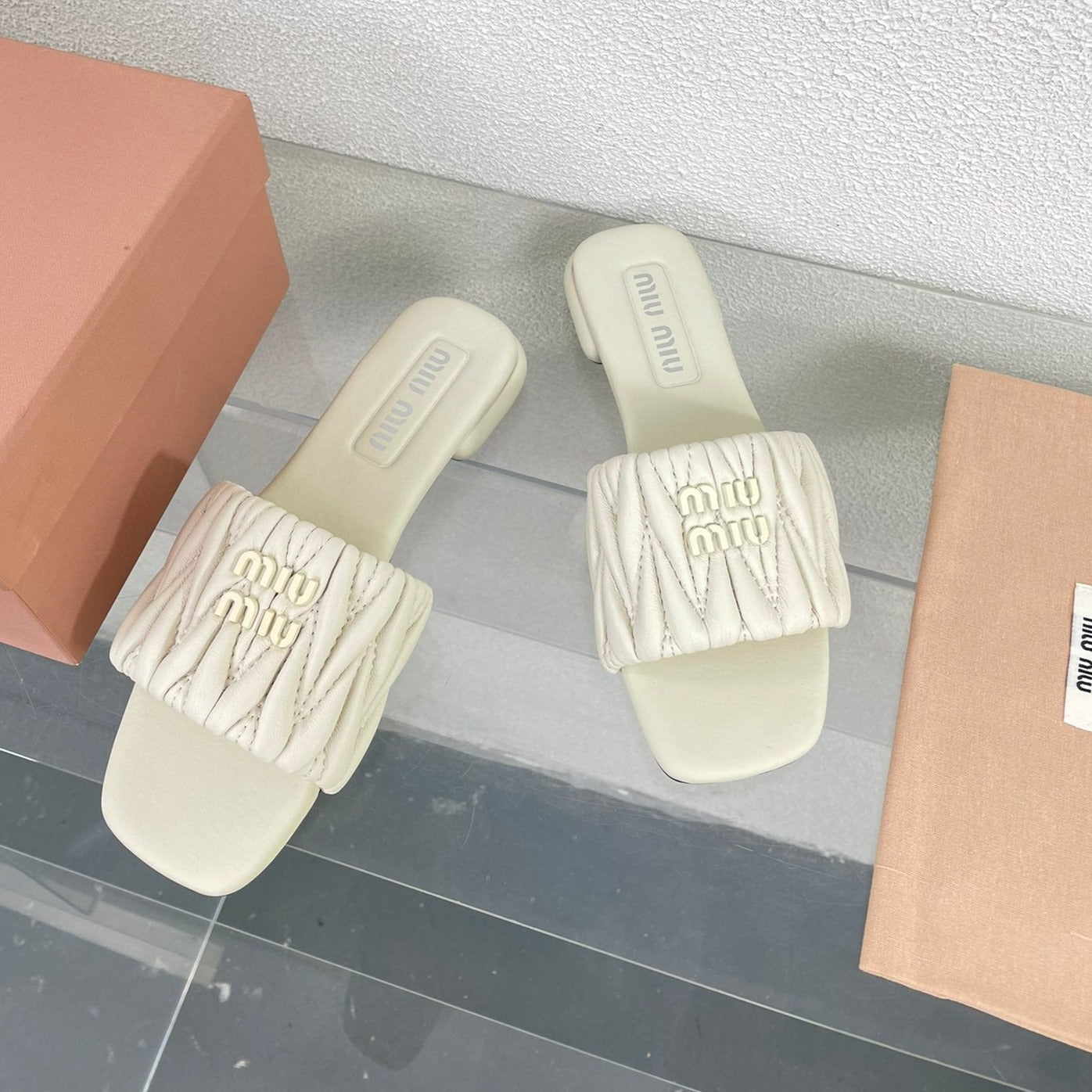 Women's White Leather Slippers - 35