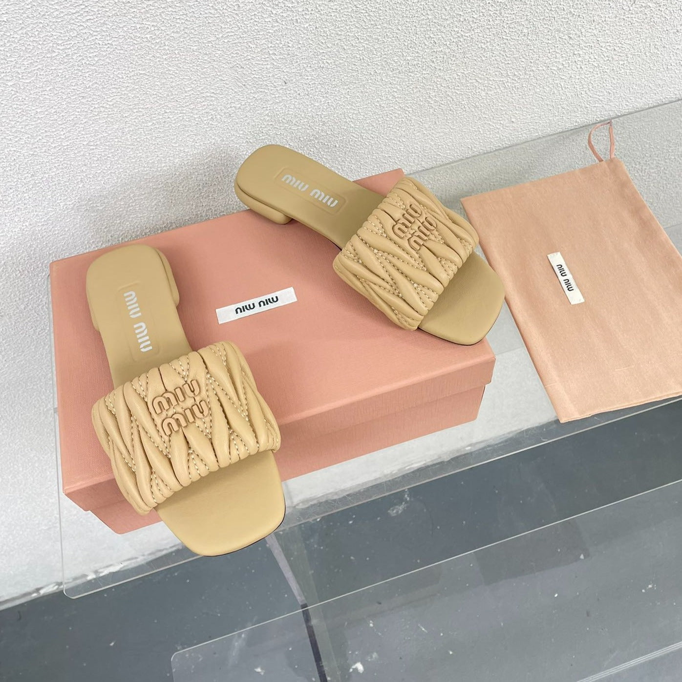 Women's Apricot Leather Slippers - 35