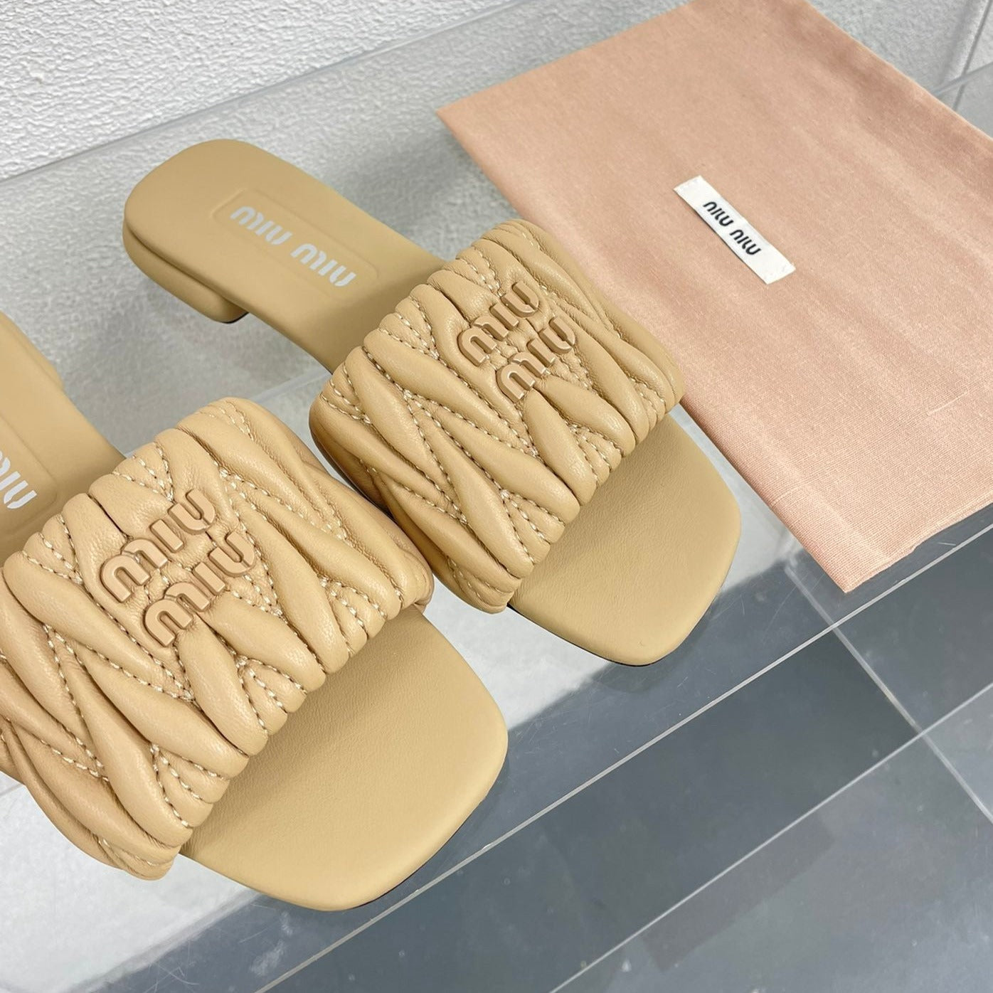 Women's Apricot Leather Slippers - 35