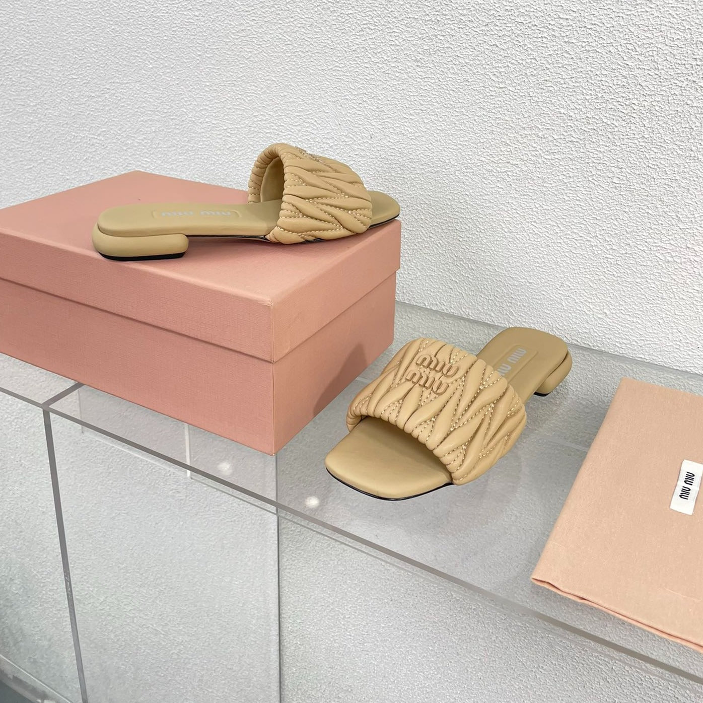 Women's Apricot Leather Slippers - 35