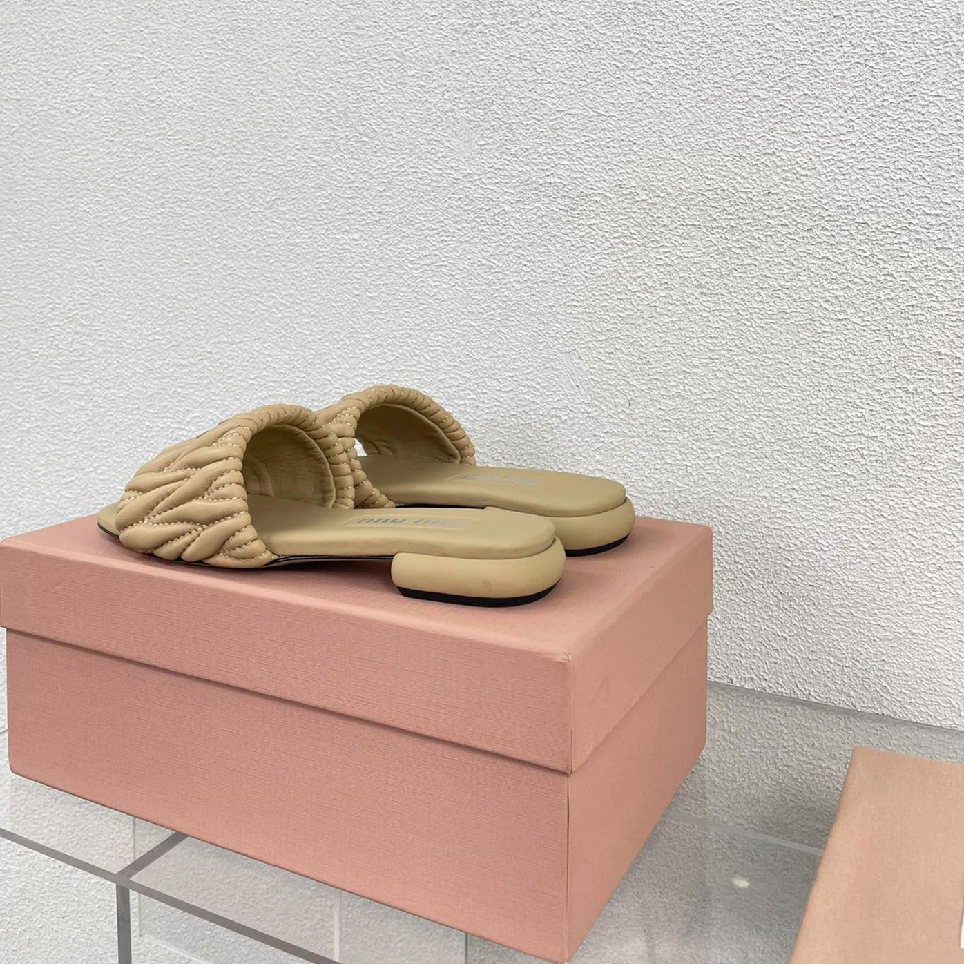 Women's Apricot Leather Slippers - 35