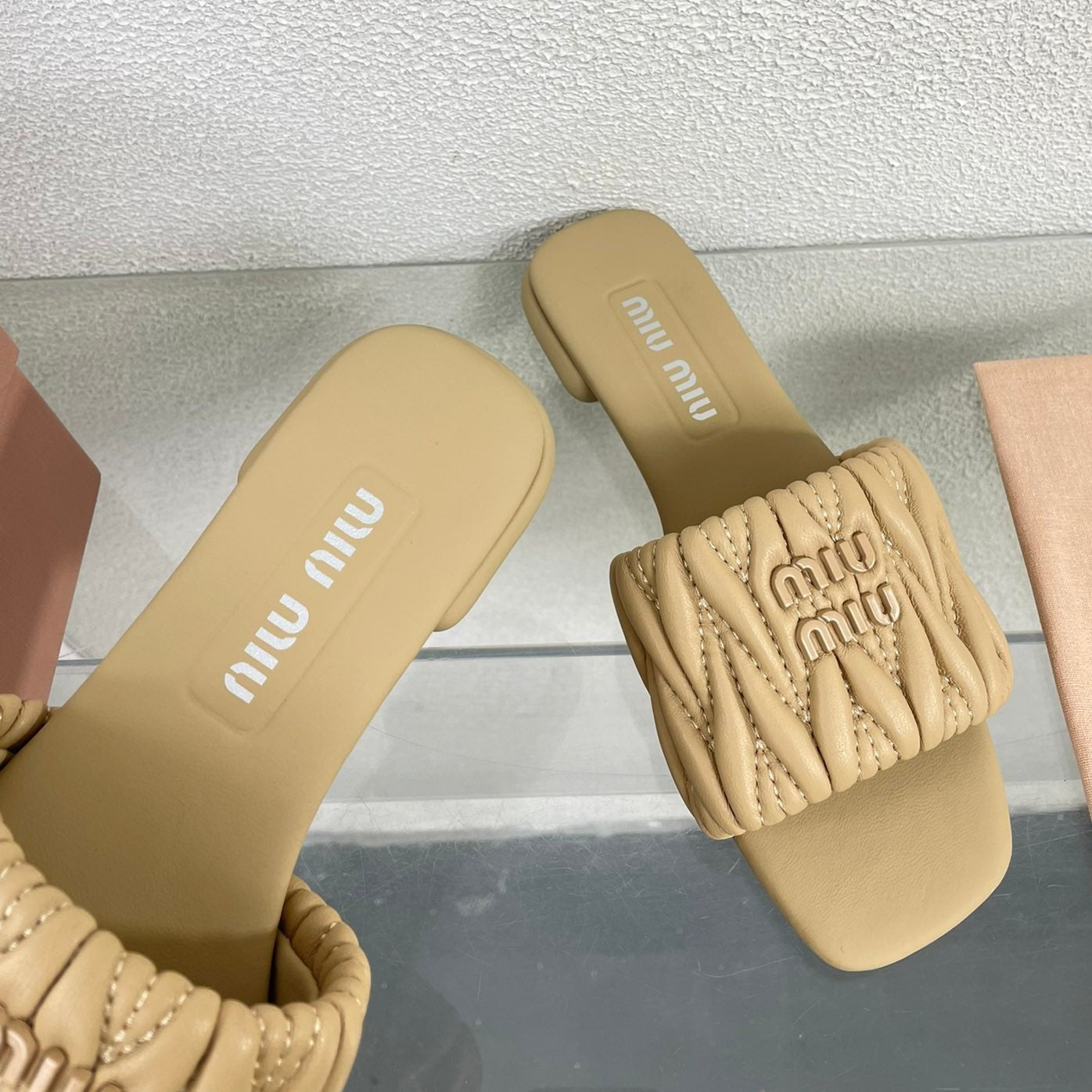 Women's Apricot Leather Slippers - 35