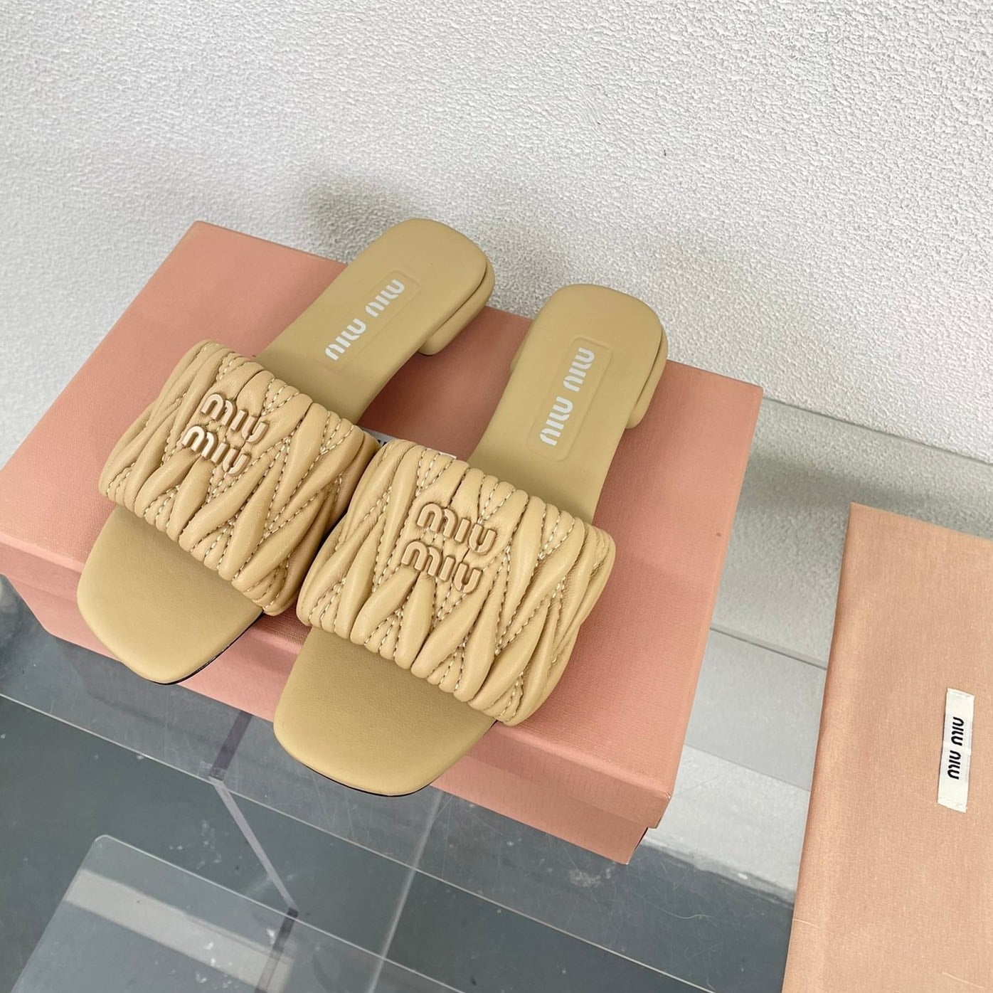 Women's Apricot Leather Slippers - 35