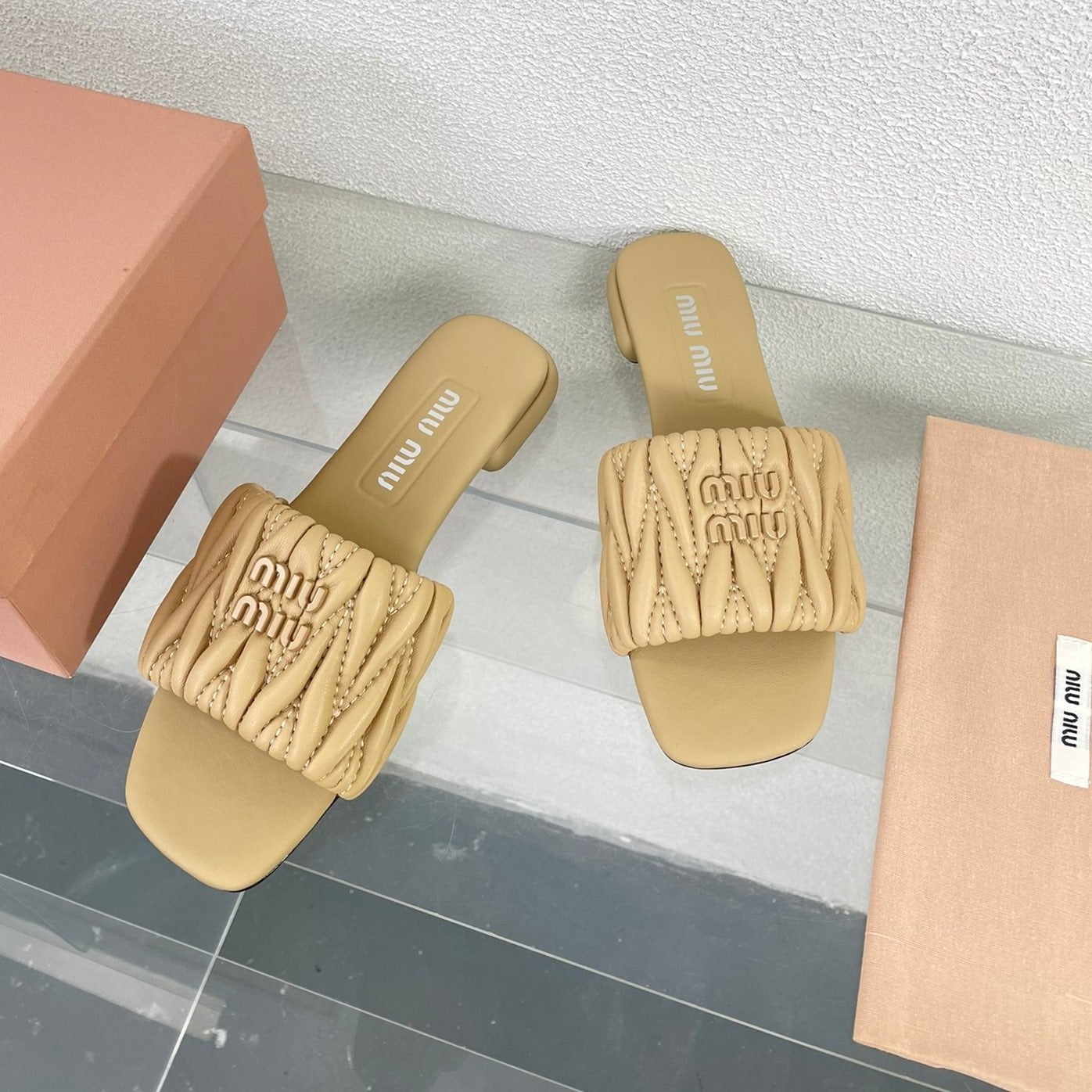 Women's Apricot Leather Slippers - 35
