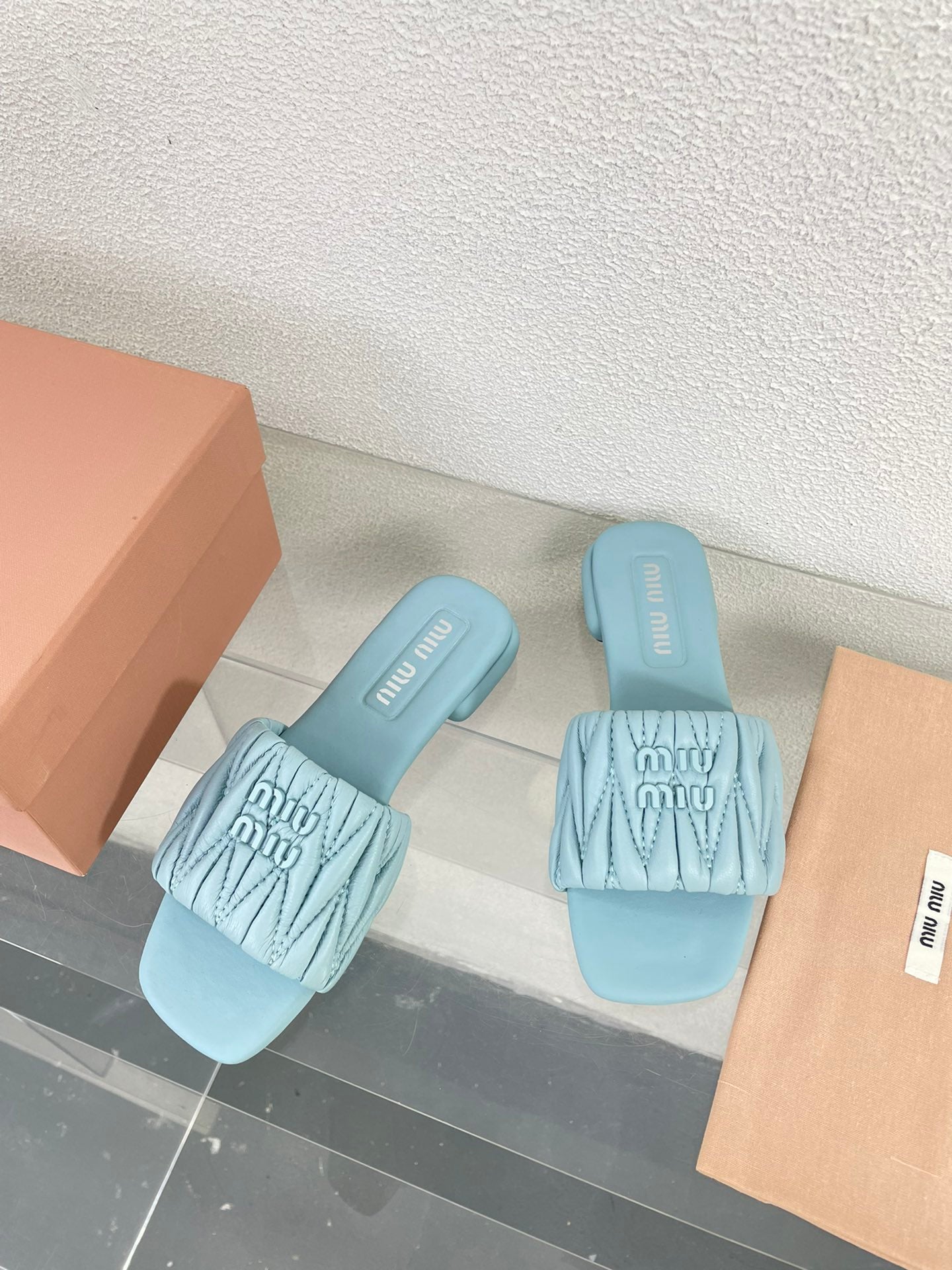 Women's Baby Blue Leather Slippers - 35