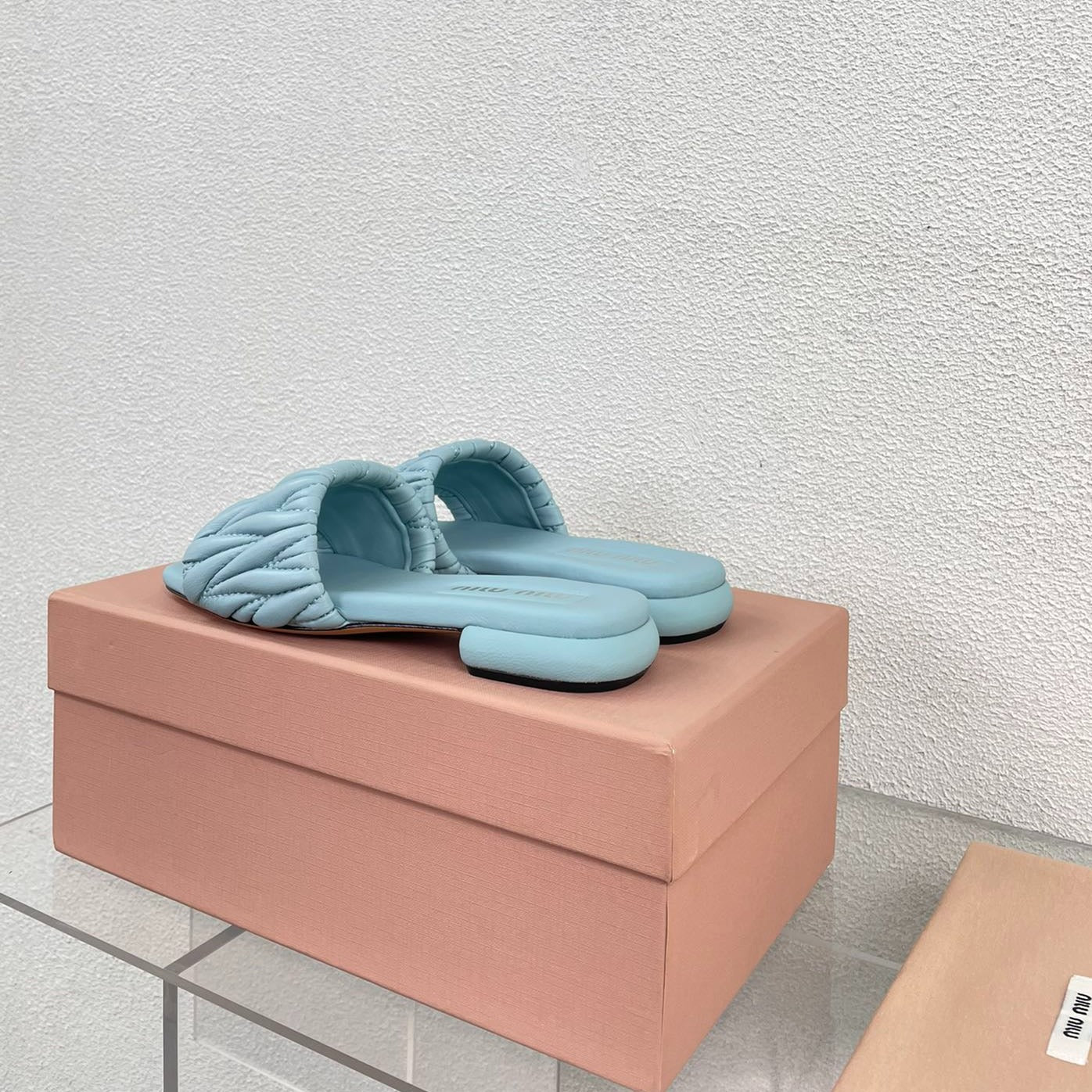 Women's Baby Blue Leather Slippers - 35