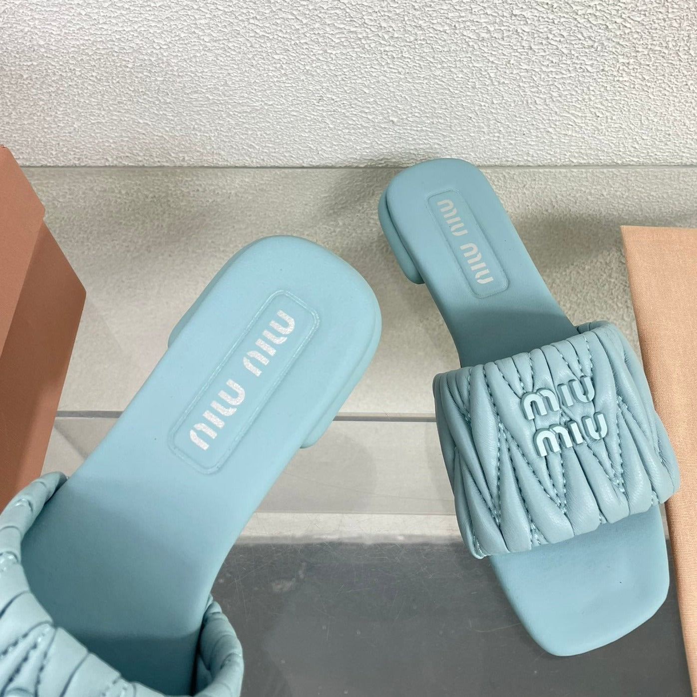 Women's Baby Blue Leather Slippers - 35