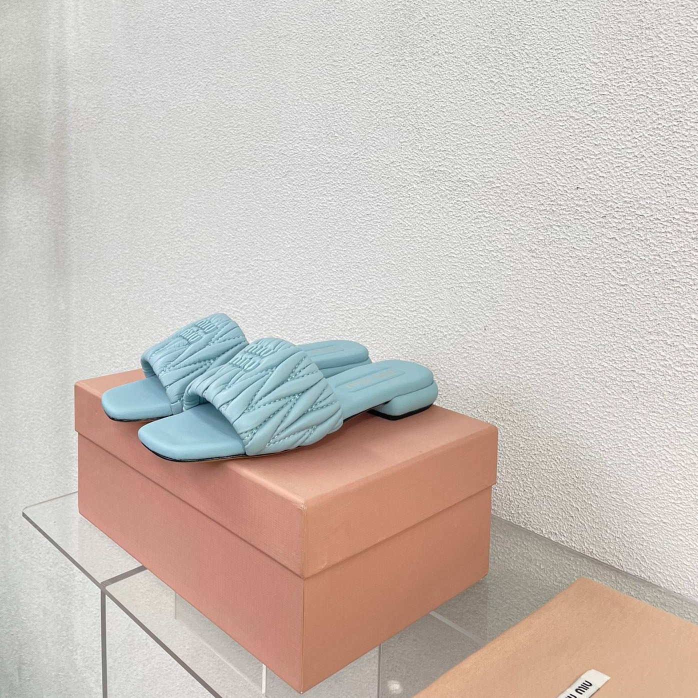 Women's Baby Blue Leather Slippers - 35