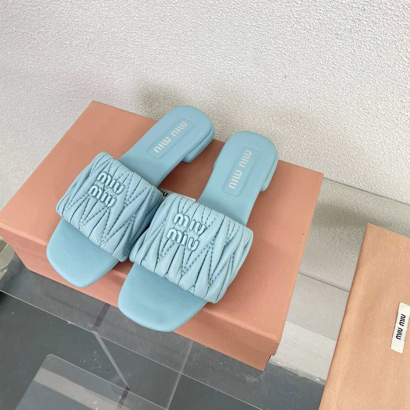 Women's Baby Blue Leather Slippers - 35
