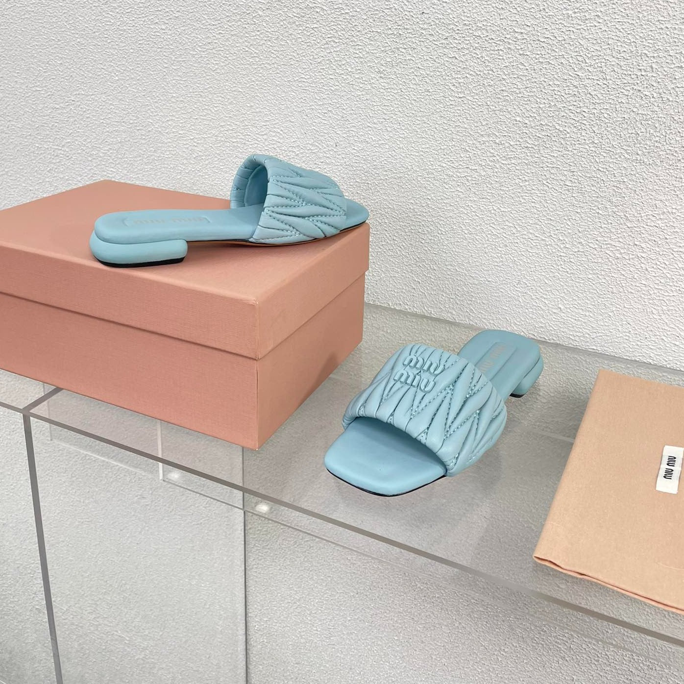 Women's Baby Blue Leather Slippers - 35