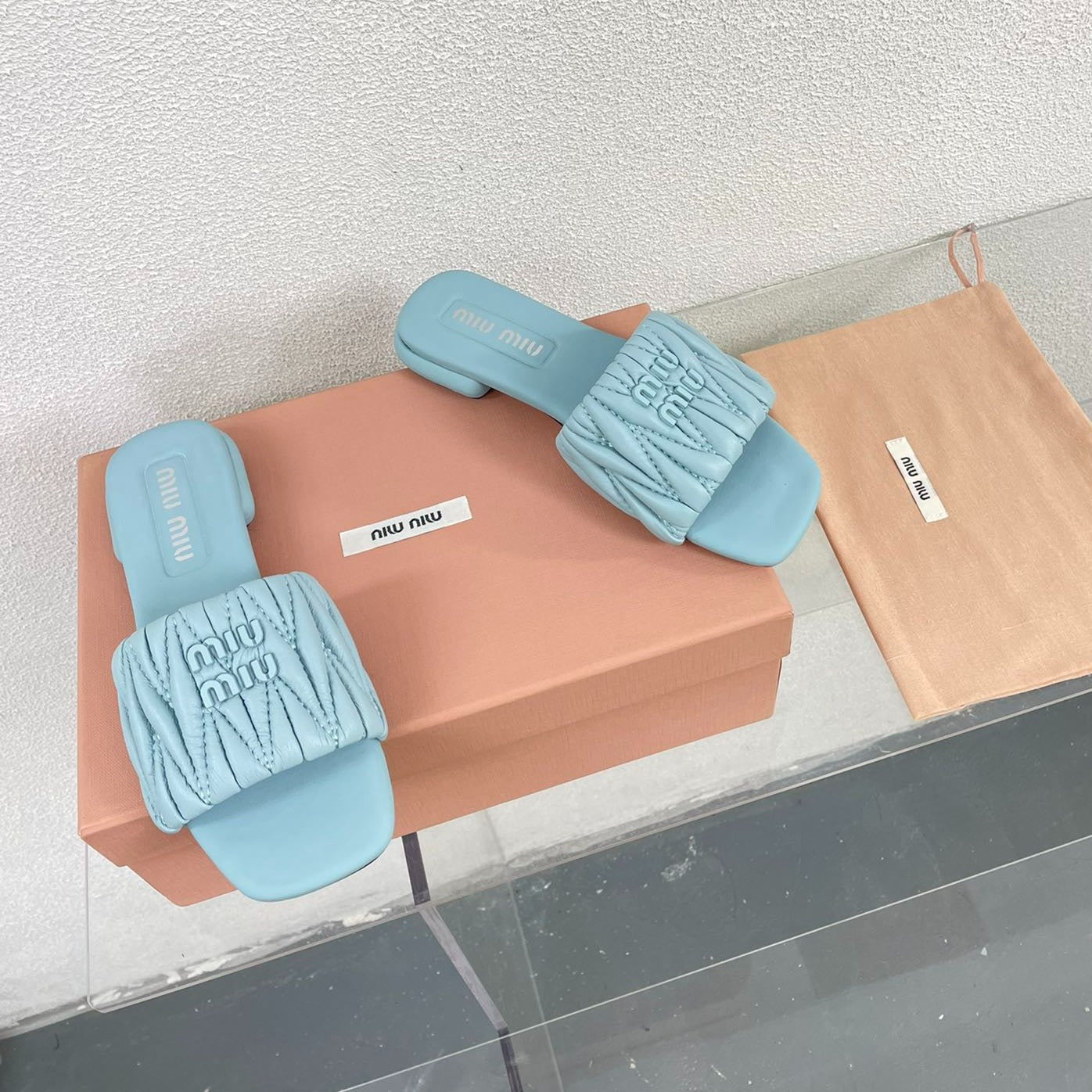 Women's Baby Blue Leather Slippers - 35