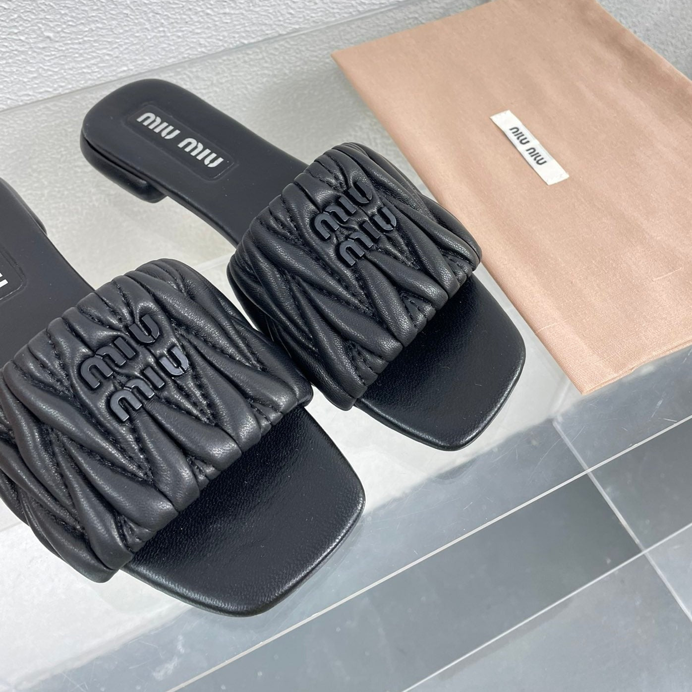 Women's Black Leather Slippers - 35