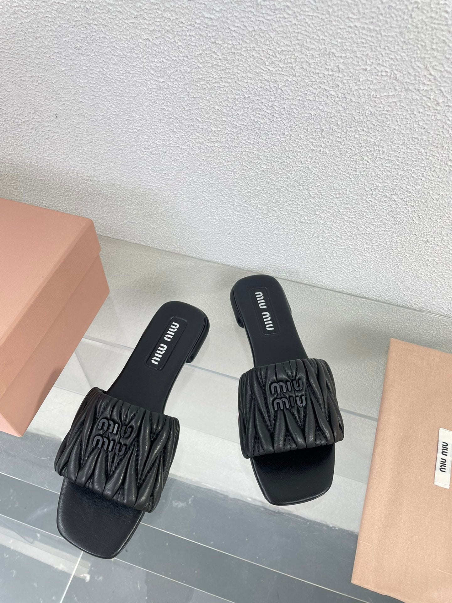 Women's Black Leather Slippers - 35