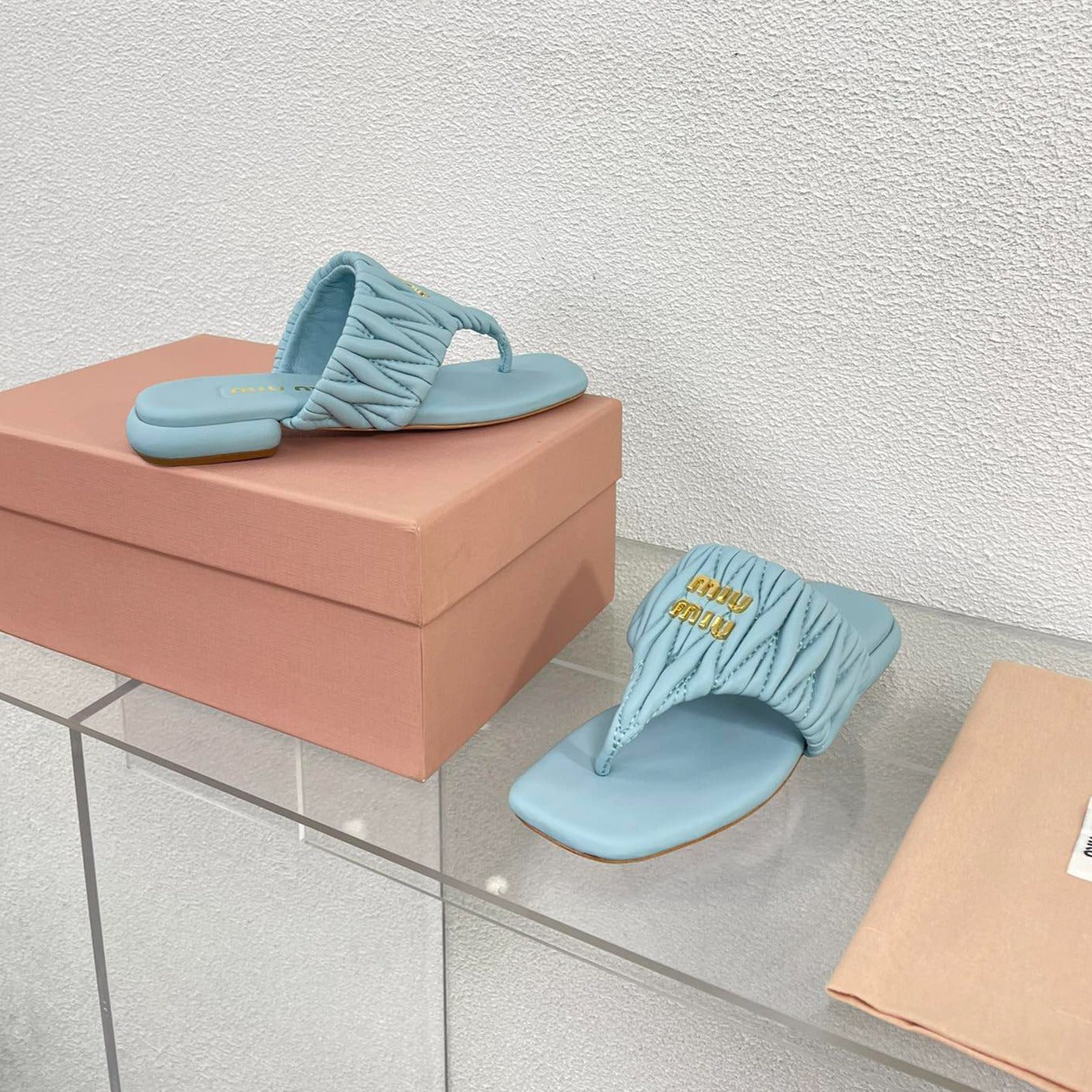 Flip-Flops Baby Blue Leather Stylized - 35