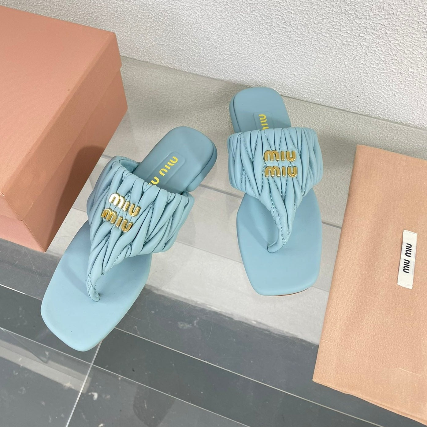 Flip-Flops Baby Blue Leather Stylized - 35