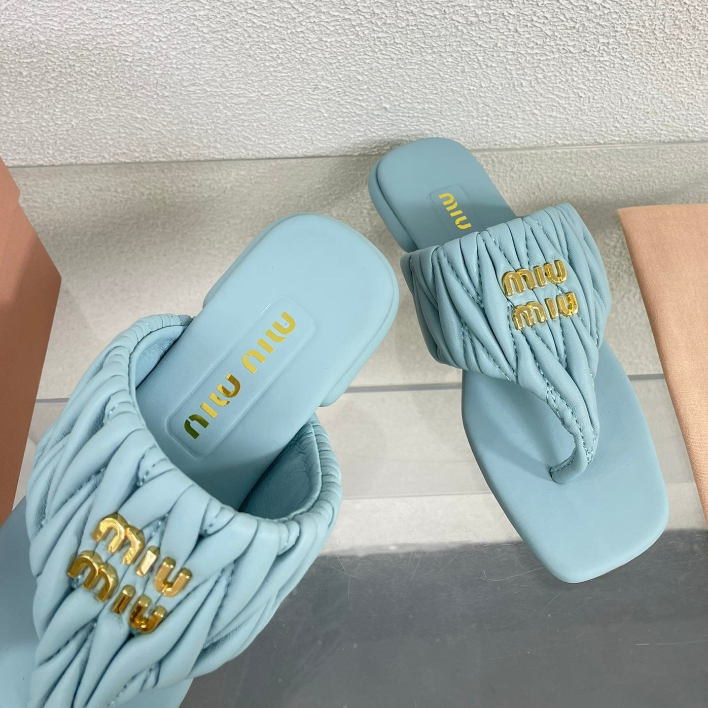 Flip-Flops Baby Blue Leather Stylized - 35