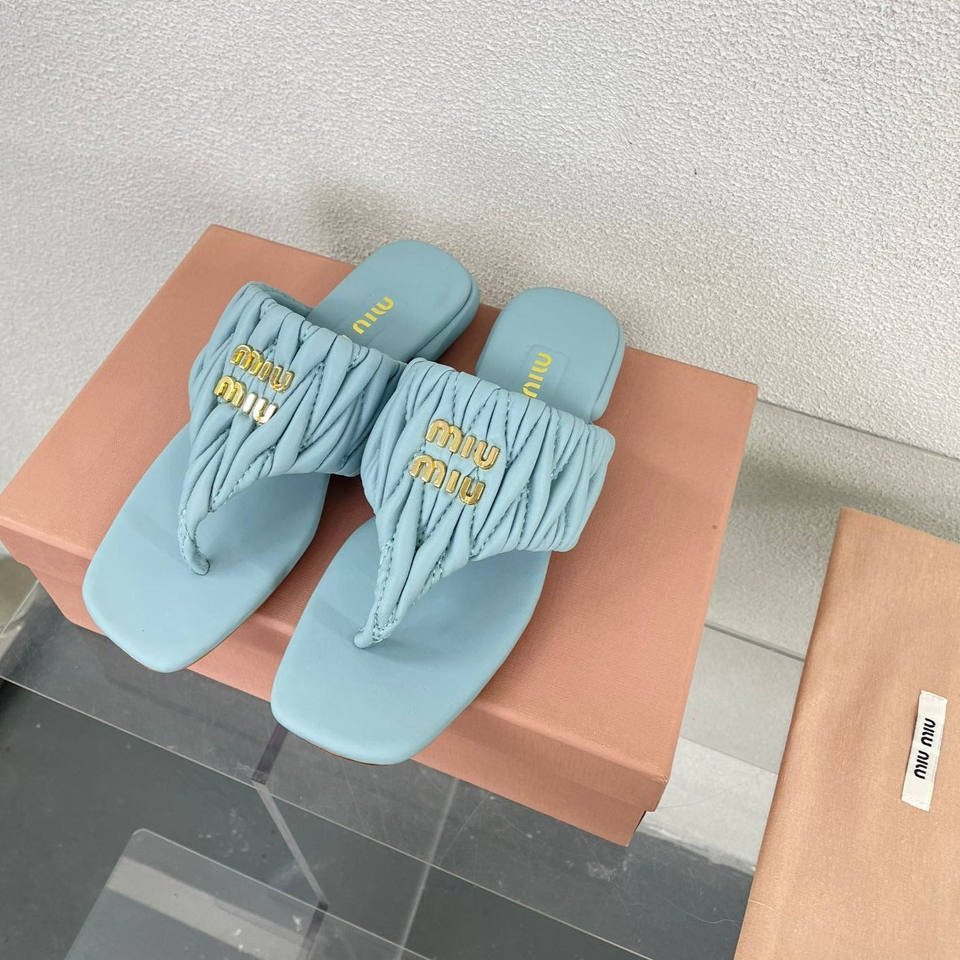 Flip-Flops Baby Blue Leather Stylized - 35