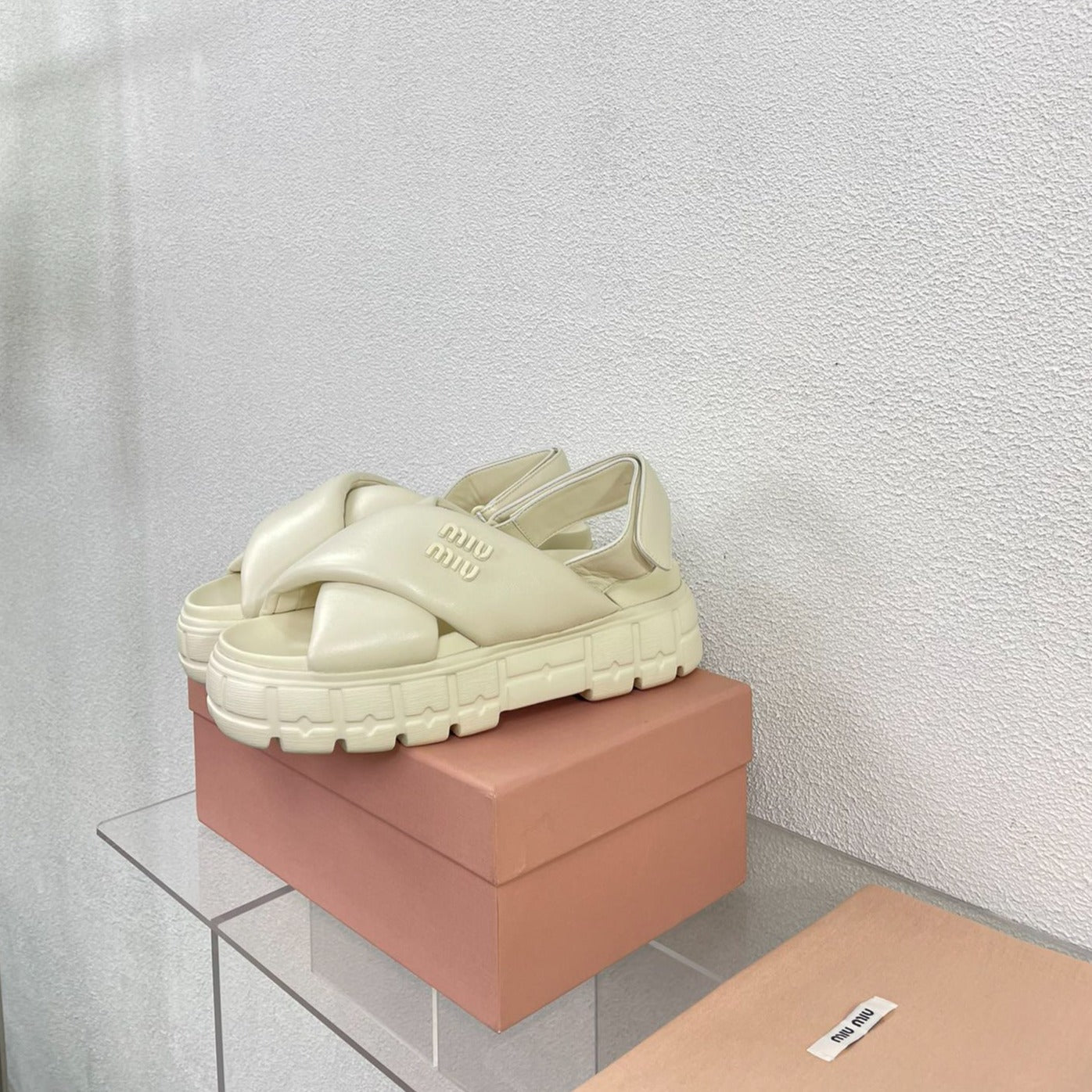 Thick-Soled Sandals Light Cream Leather - 35
