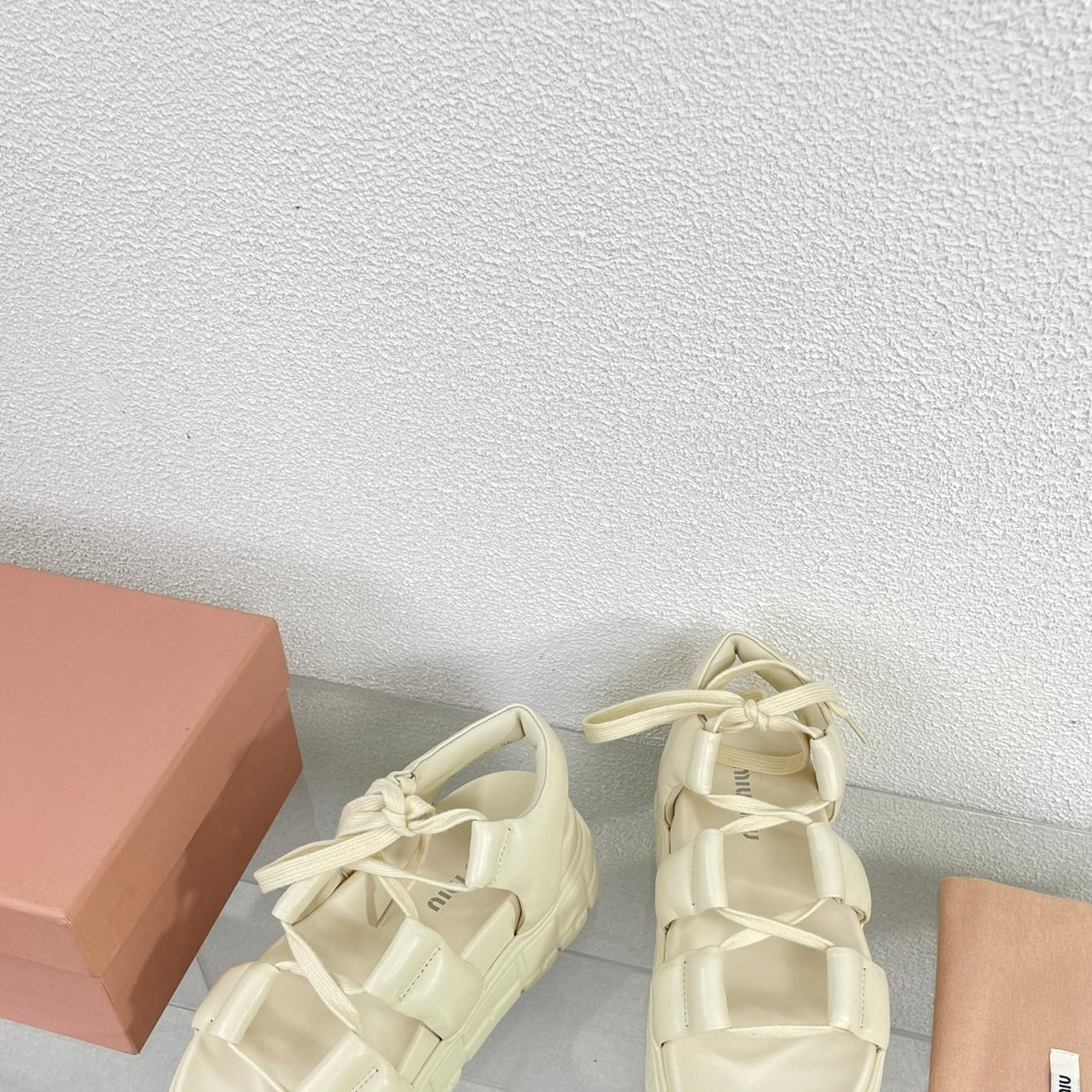 Roman Strap Thick-Soled Cream Sandals - 35