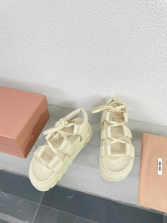 Roman Strap Thick-Soled Cream Sandals - 35