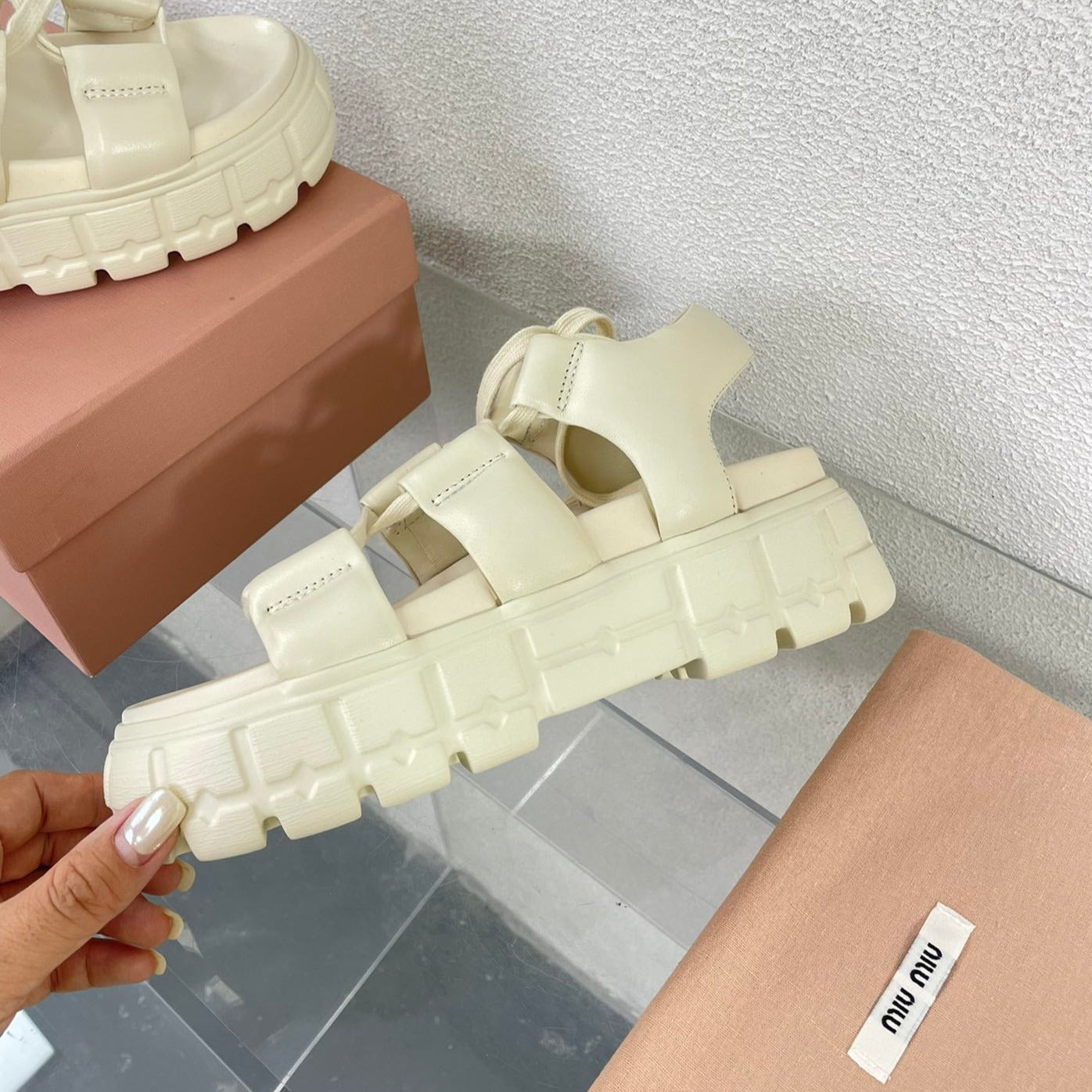 Roman Strap Thick-Soled Cream Sandals - 35