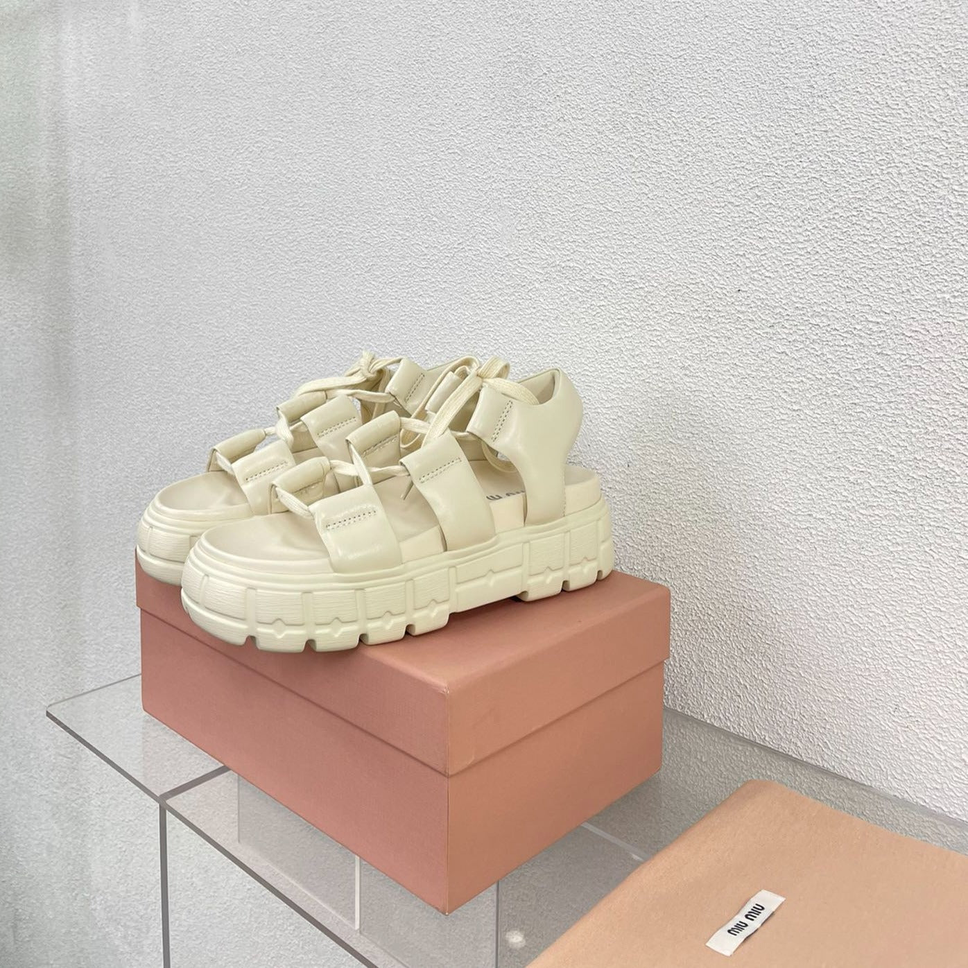 Roman Strap Thick-Soled Cream Sandals - 35