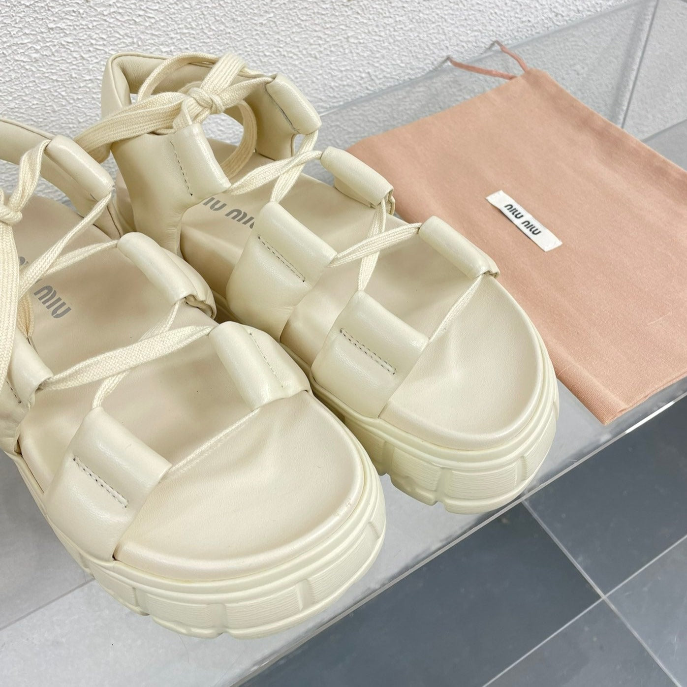 Roman Strap Thick-Soled Cream Sandals - 35