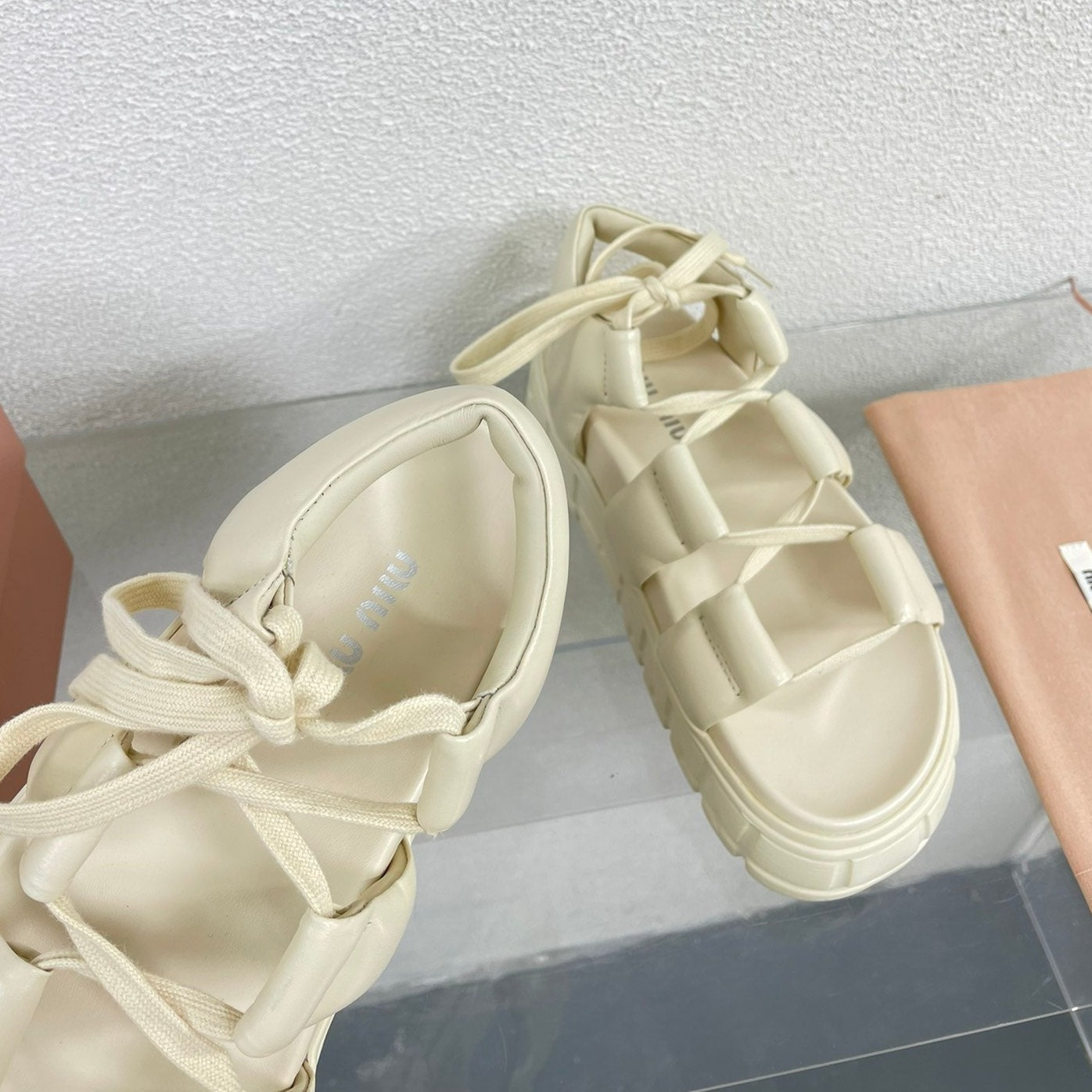 Roman Strap Thick-Soled Cream Sandals - 35