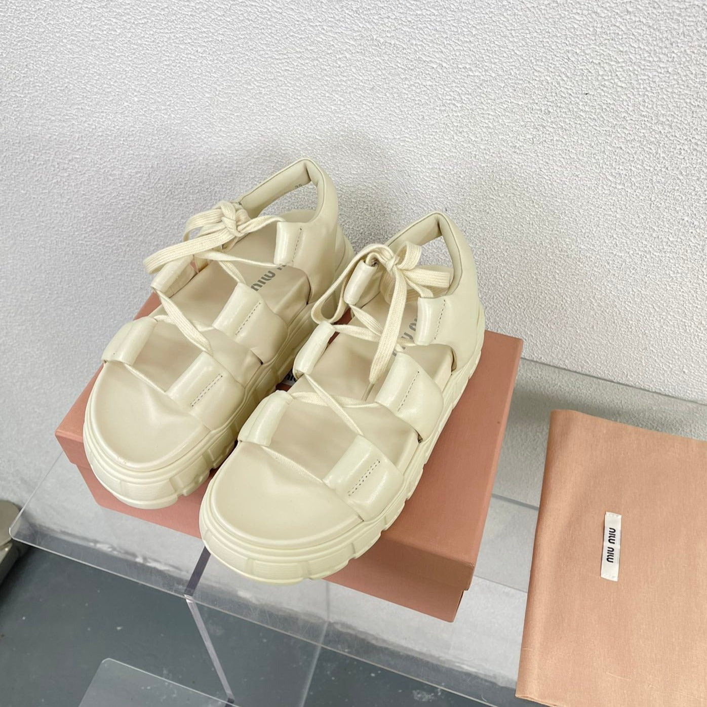Roman Strap Thick-Soled Cream Sandals - 35