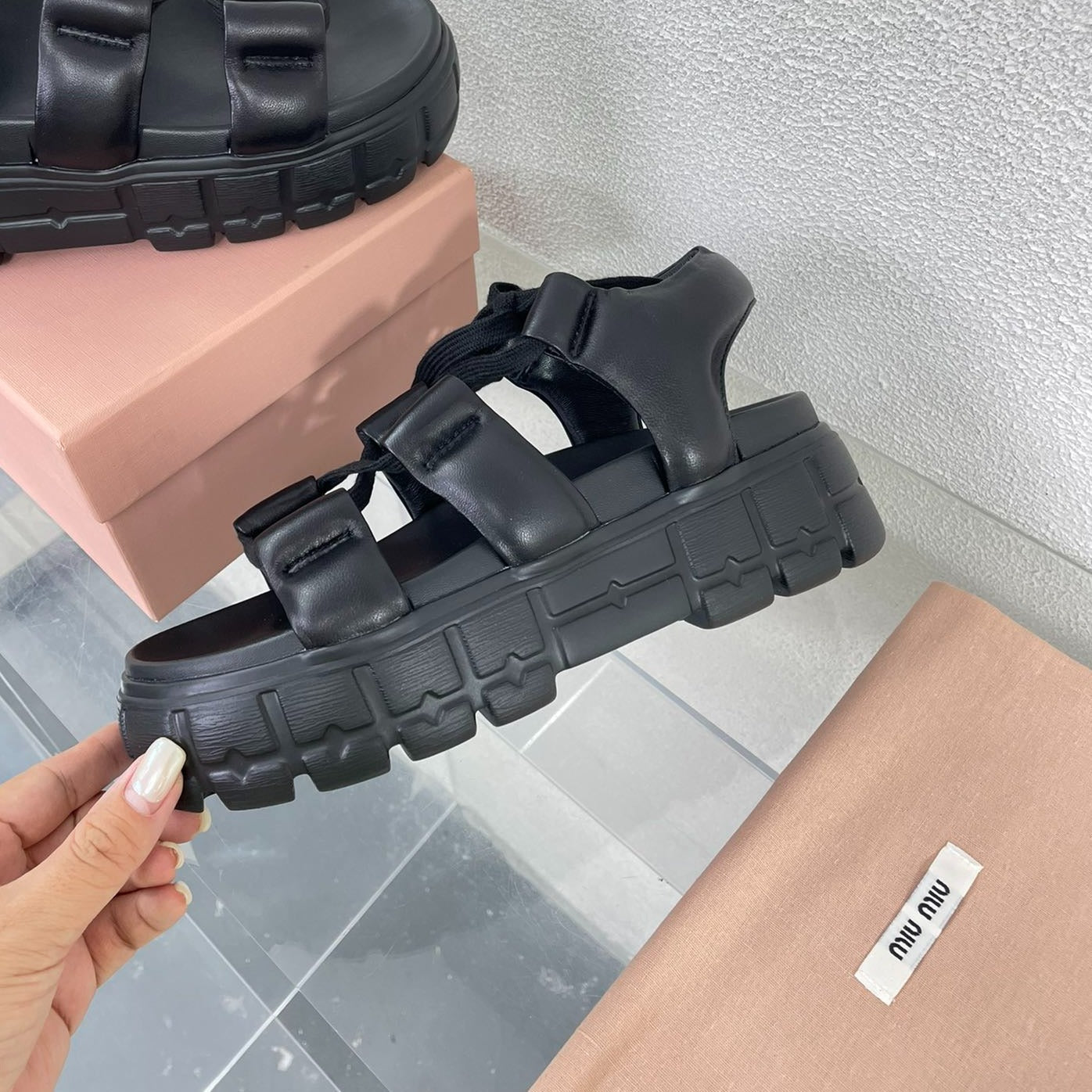 Roman Strap Thick-Soled Black Sandals - 35