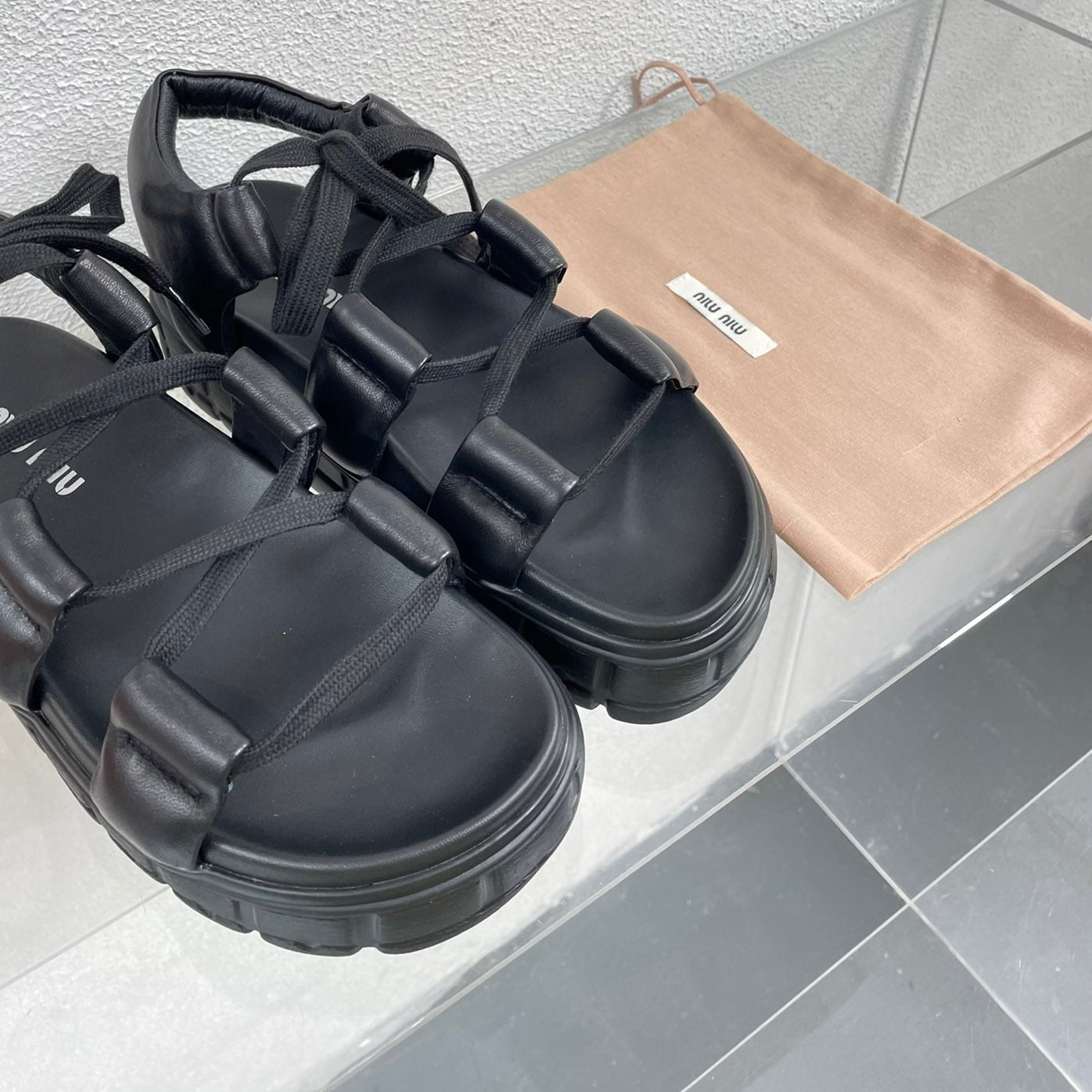Roman Strap Thick-Soled Black Sandals - 35