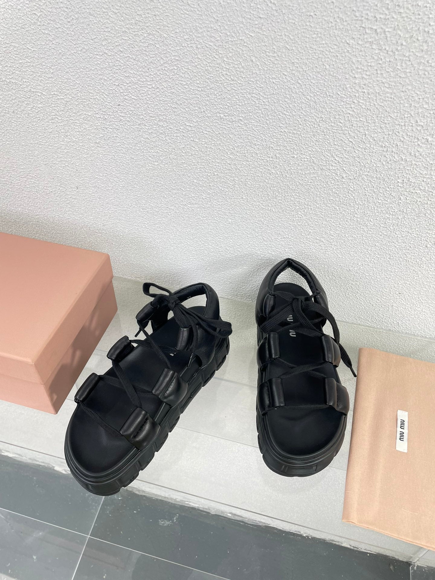 Roman Strap Thick-Soled Black Sandals - 35