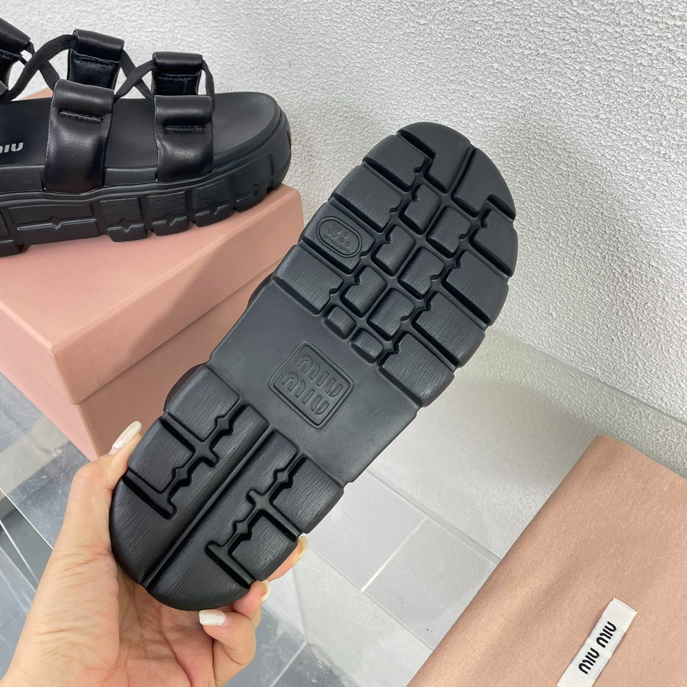 Roman Strap Thick-Soled Black Sandals - 35