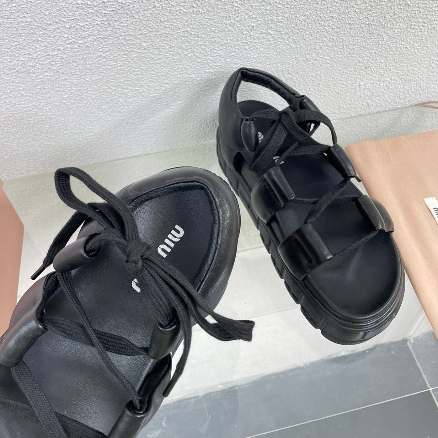 Roman Strap Thick-Soled Black Sandals - 35