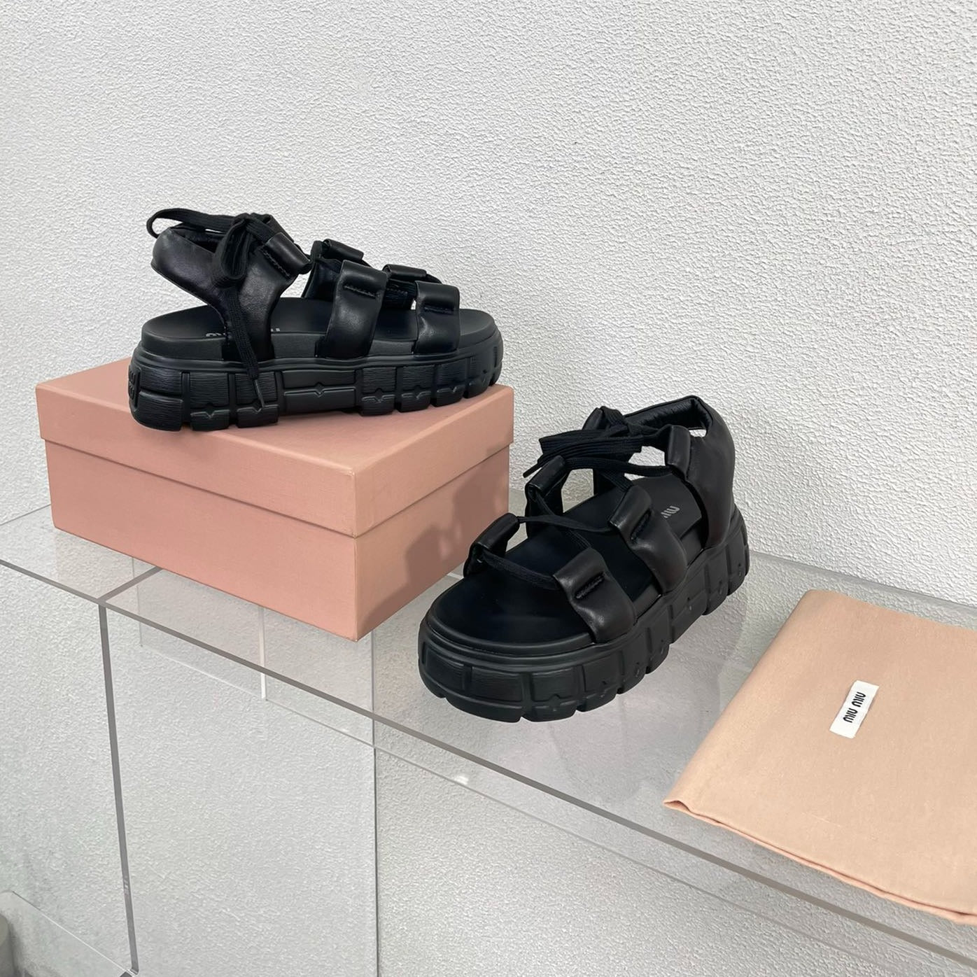 Roman Strap Thick-Soled Black Sandals - 35