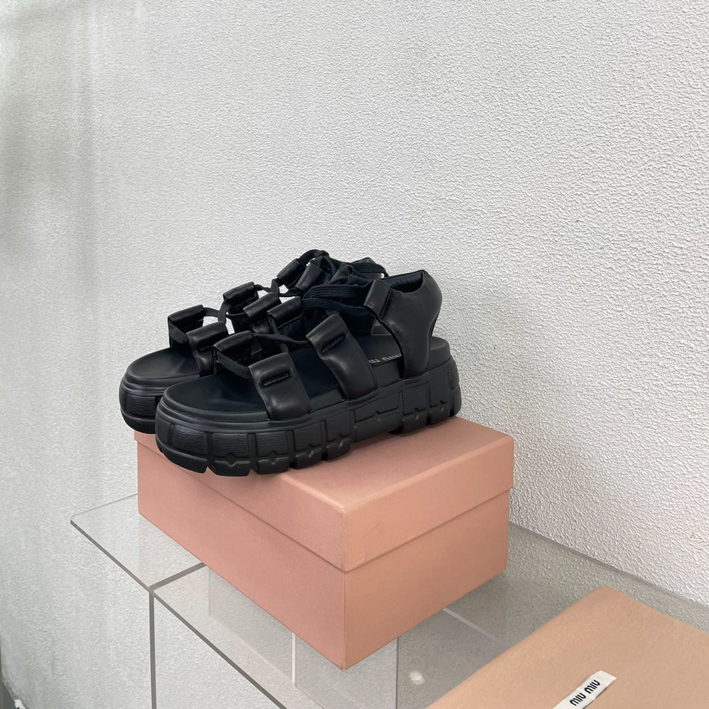 Roman Strap Thick-Soled Black Sandals - 35