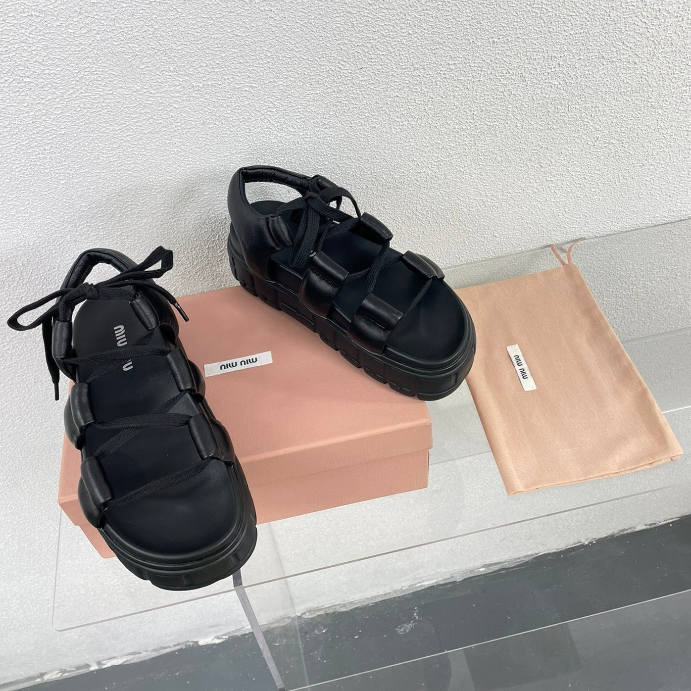Roman Strap Thick-Soled Black Sandals - 35