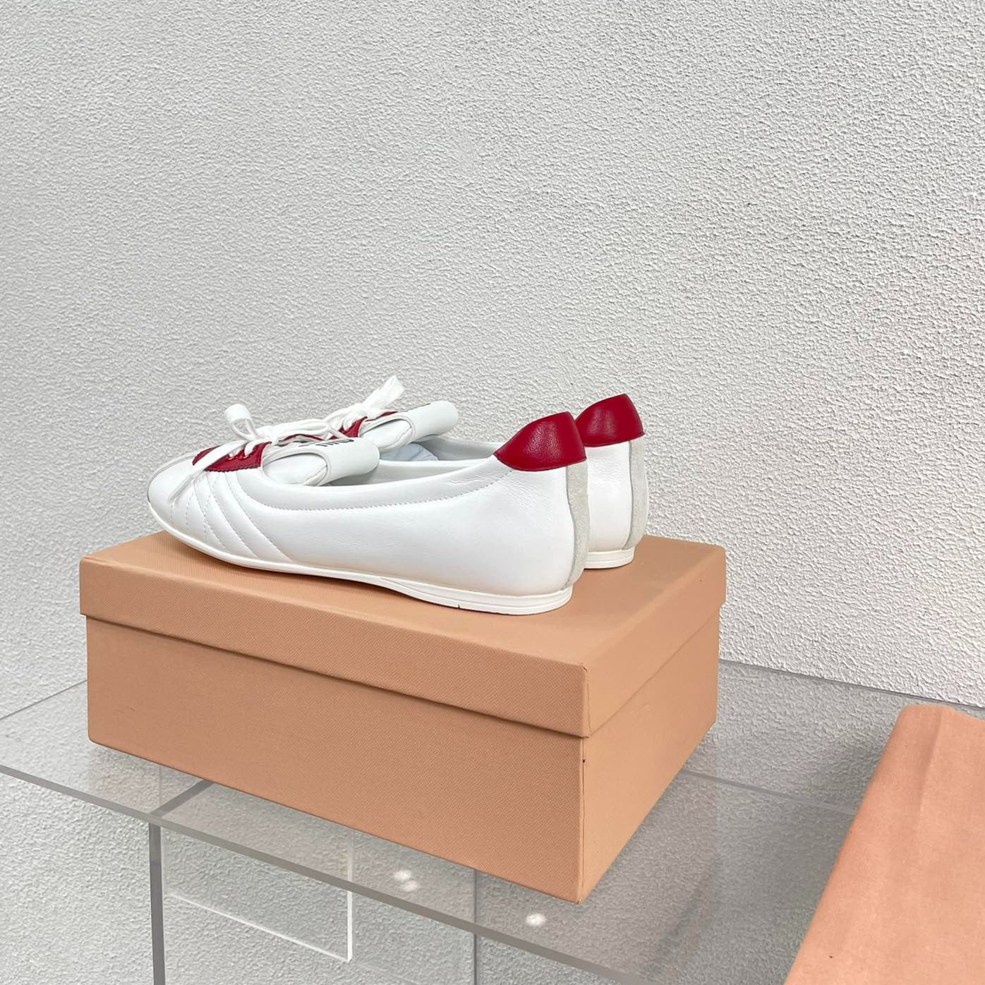 White Leather Ballet Flats With Red - 35