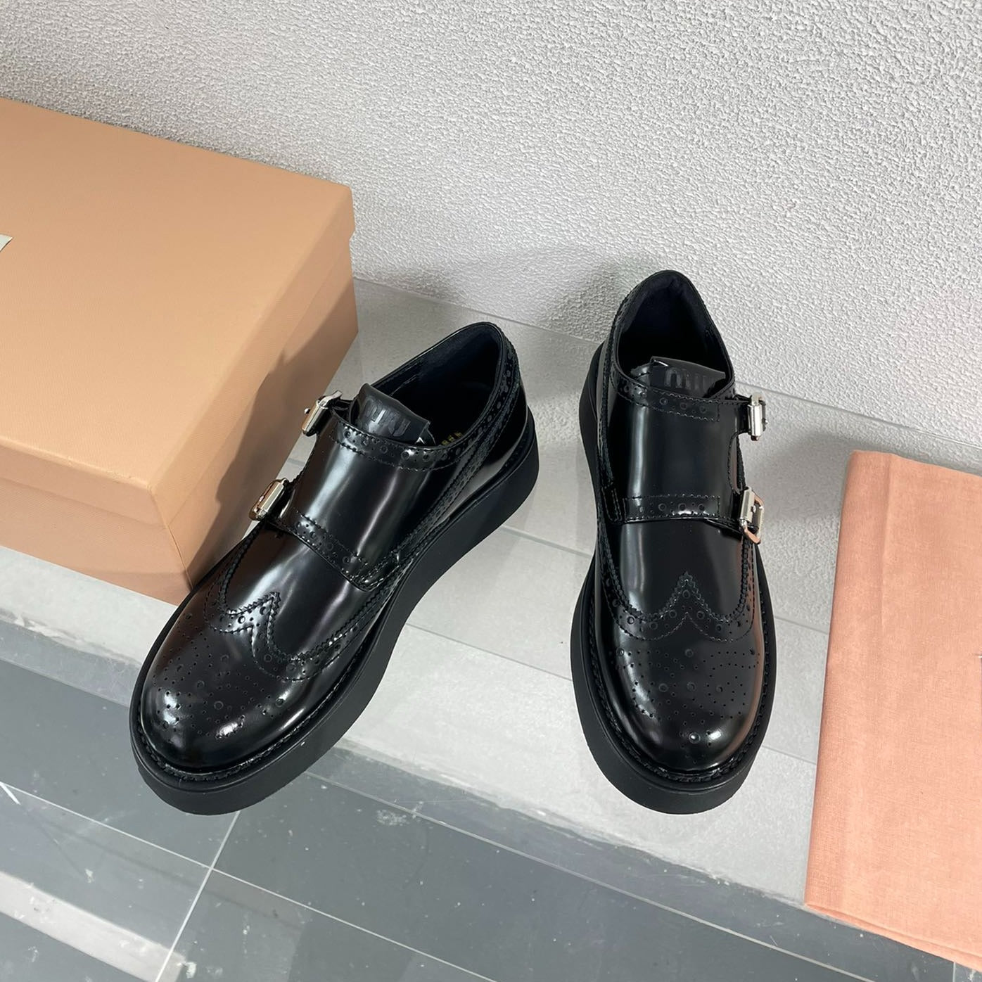Baroque Thick-Soled Oxford Shoes Black Calfskin - 35