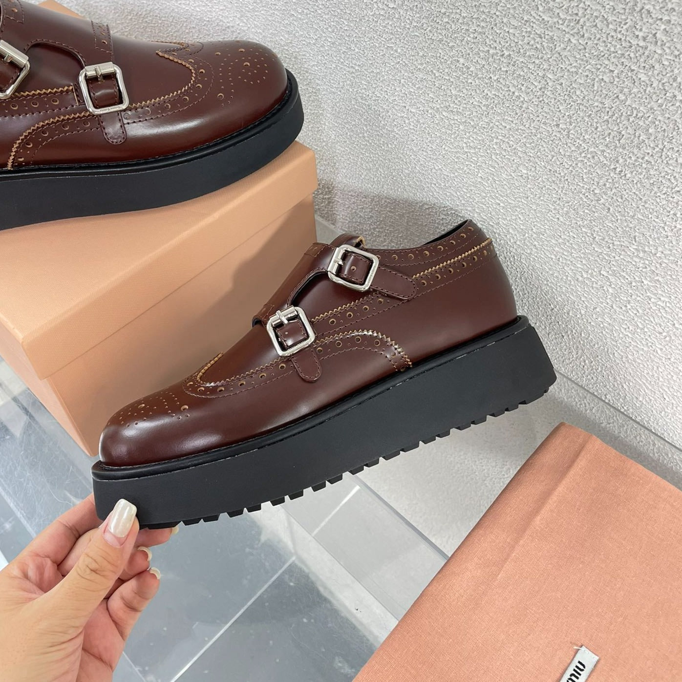 Baroque Thick-Soled Oxford Shoes Walnut Calfskin - 35