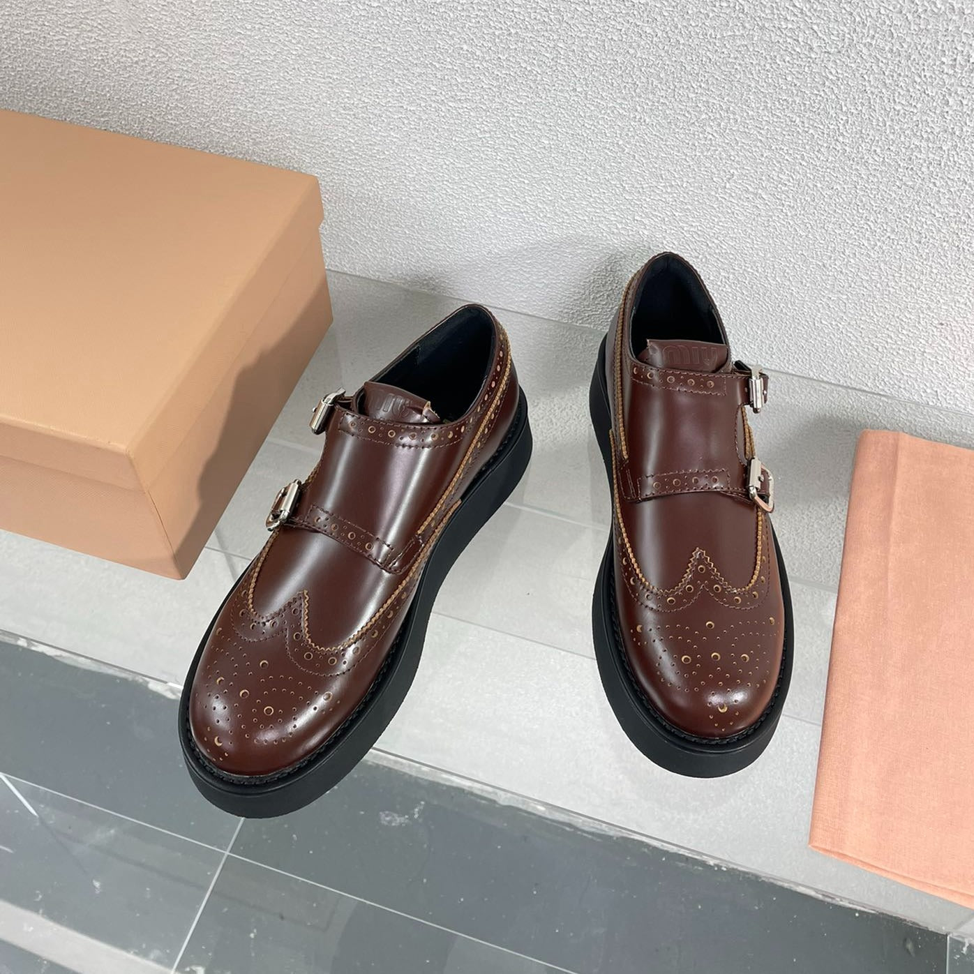 Baroque Thick-Soled Oxford Shoes Walnut Calfskin - 35
