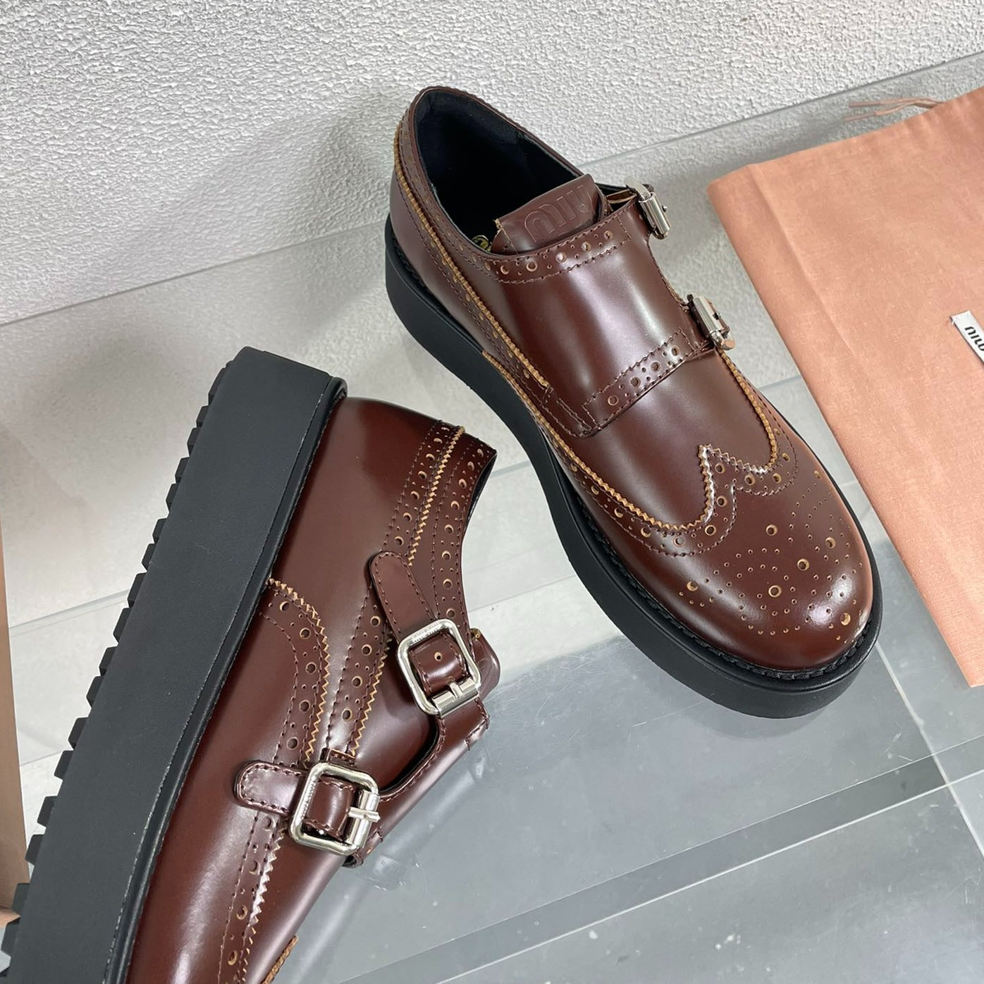 Baroque Thick-Soled Oxford Shoes Walnut Calfskin - 35