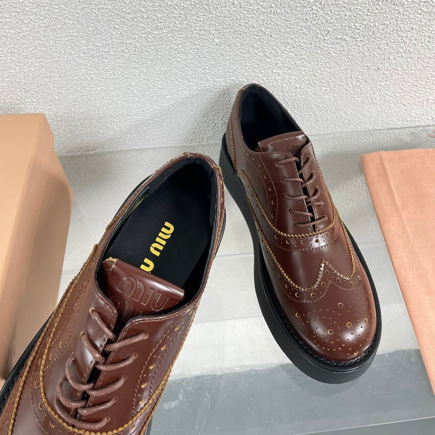Baroque Thick-Soled Oxford Shoes With Laces Walnut Calfskin - 35