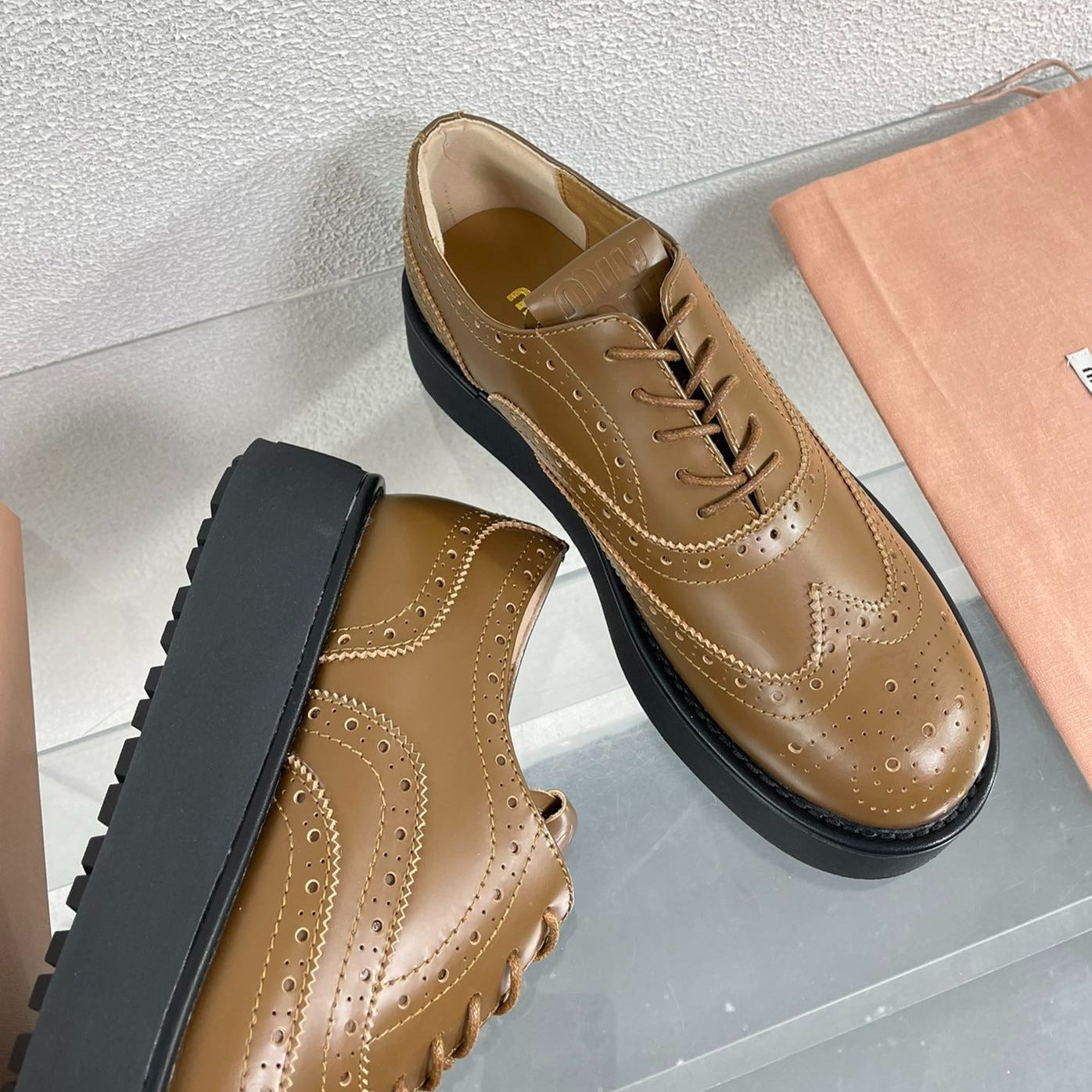Baroque Thick-Soled Oxford Shoes With Laces Cider Calfskin - 35