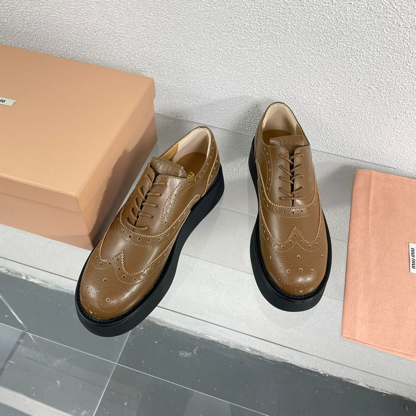 Baroque Thick-Soled Oxford Shoes With Laces Cider Calfskin - 35