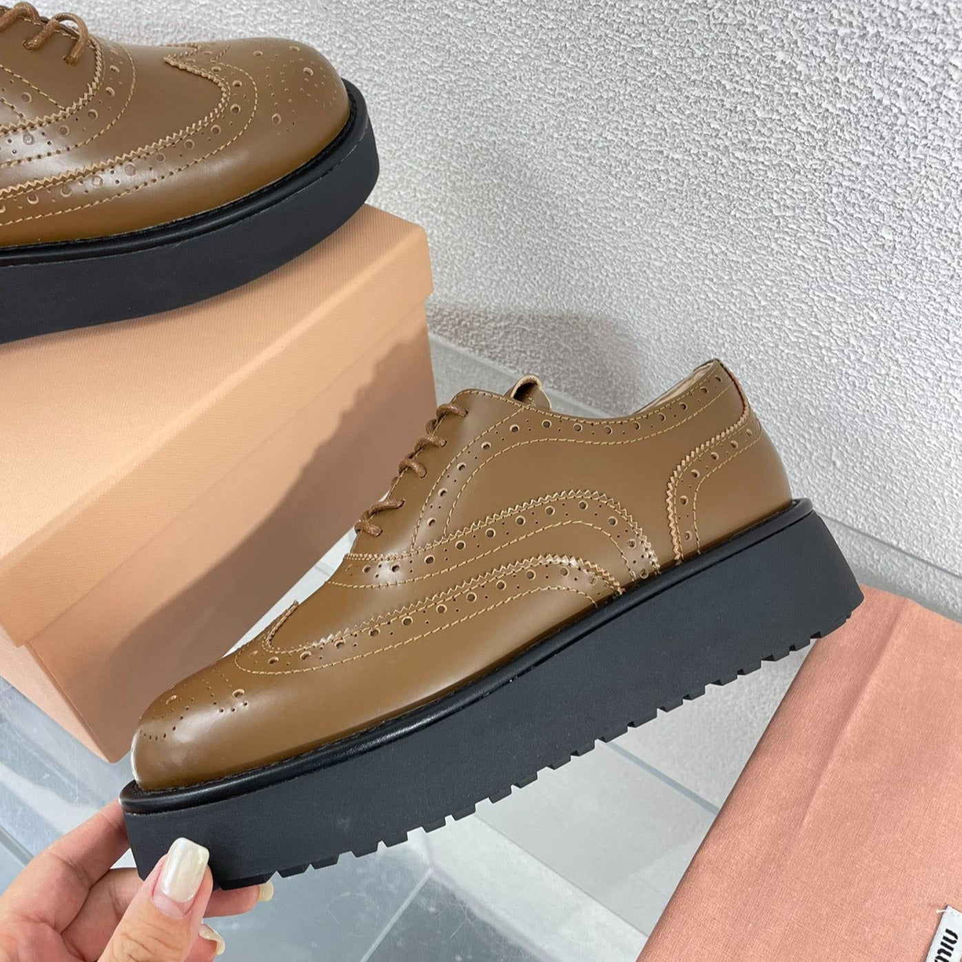 Baroque Thick-Soled Oxford Shoes With Laces Cider Calfskin - 35