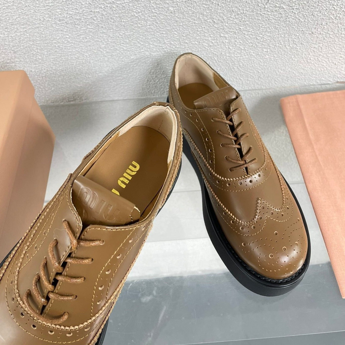 Baroque Thick-Soled Oxford Shoes With Laces Cider Calfskin - 35