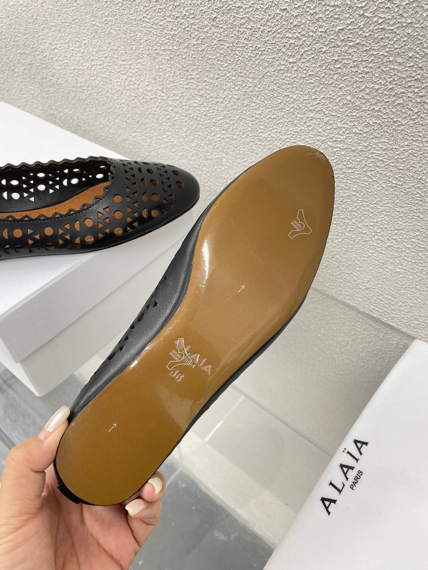 ALAIA BALLET FLAT IN BLACK MESH LAMBSKIN - 34