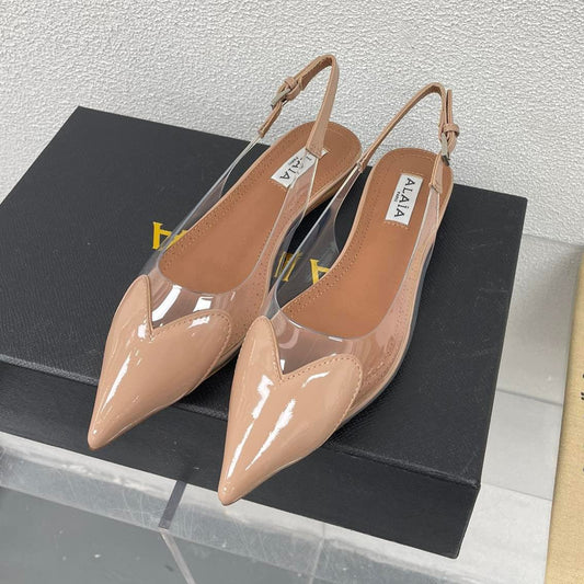 ALAIA LE COEUR FLAT SLINGBACKS IN BEIGE PATENT LAMBSKIN - 34